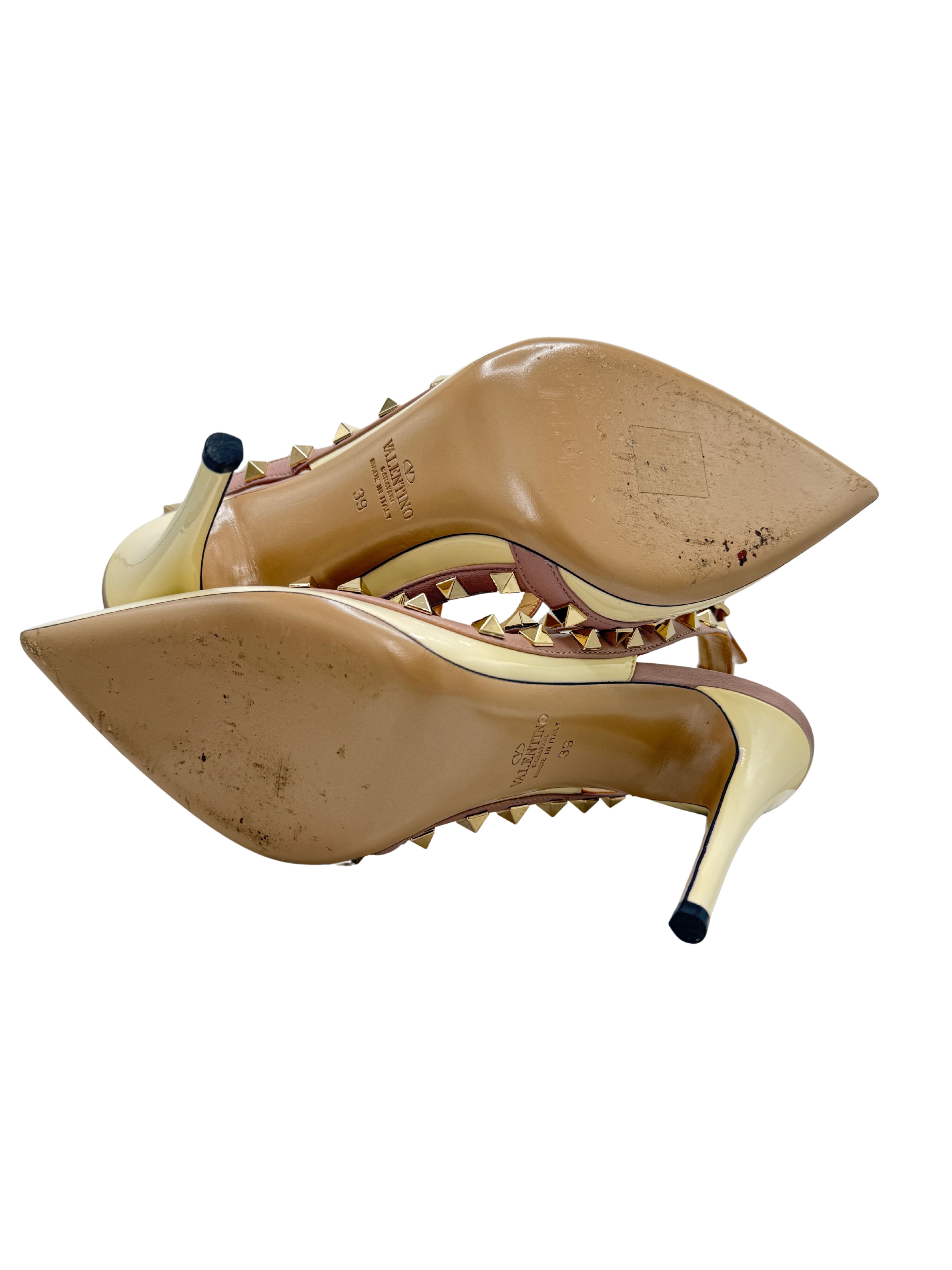 Valentino Rockstud Ankle Strap Pumps - Cream Valentino