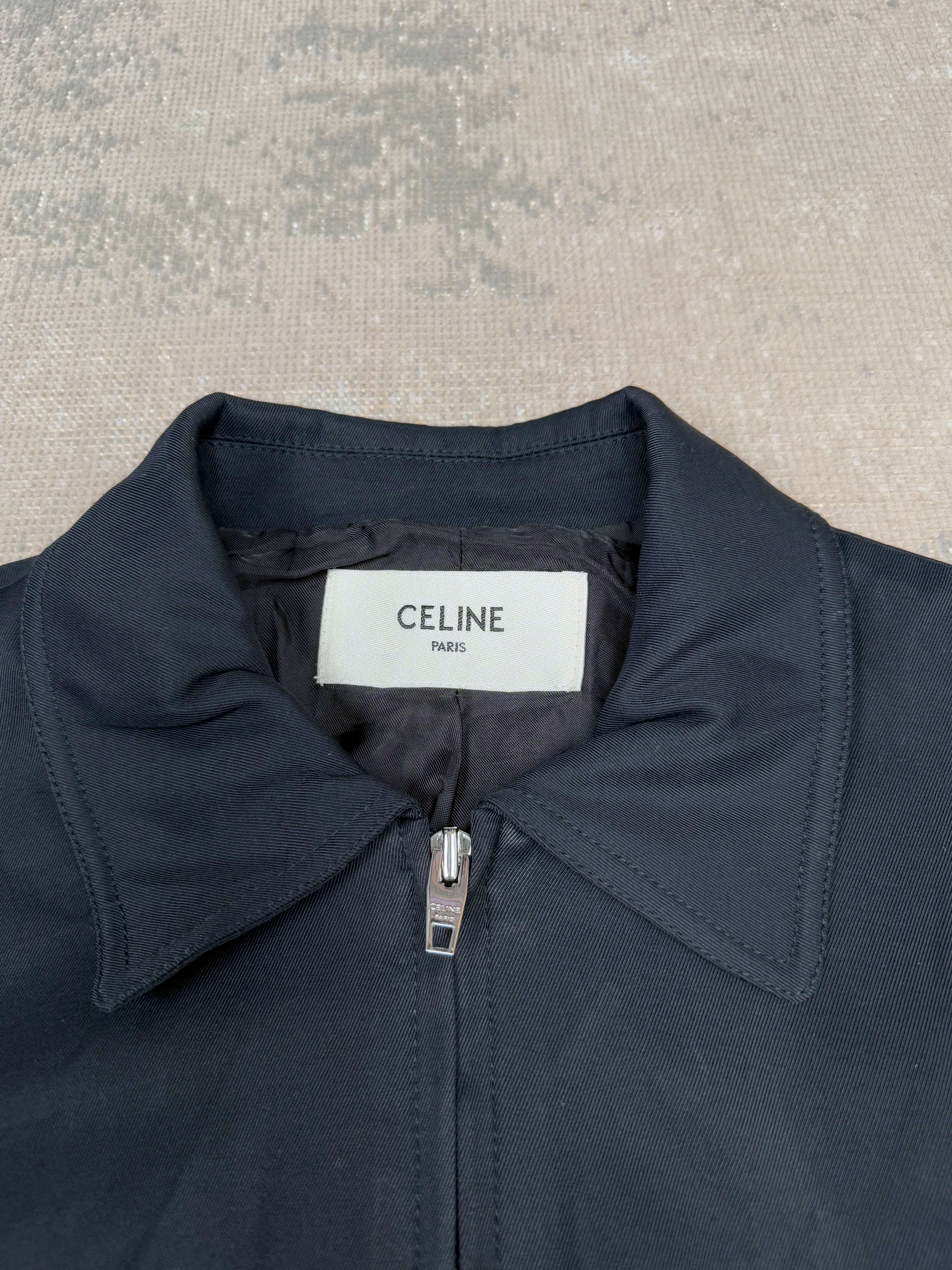 celine navy jacket 極美品38ネイビー CELINE セリーヌ 2 8G94 4154 フィービー期 レザー ヨーク切替