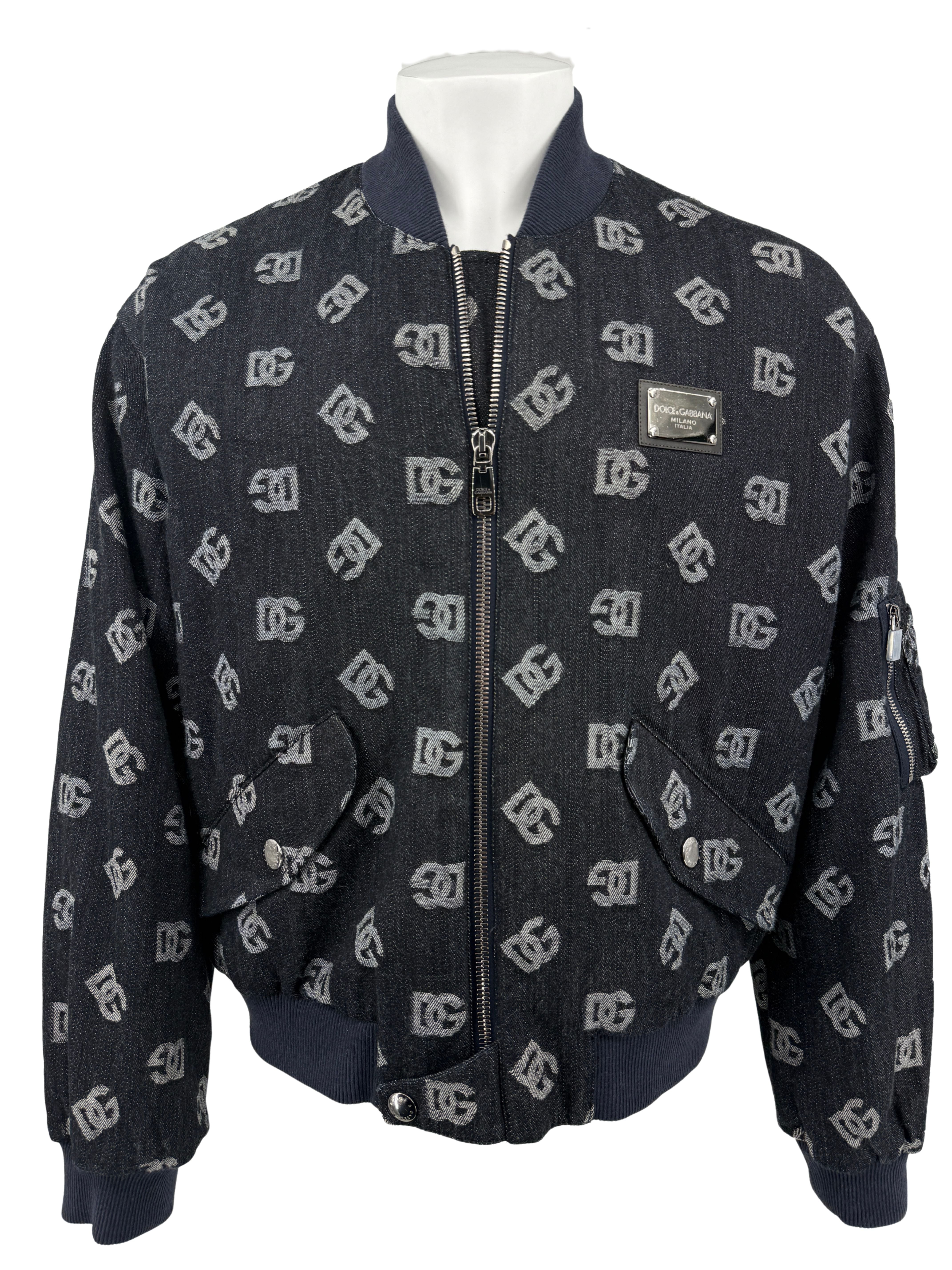 Dolce & Gabbana Monogram Denim Bomber Jacket - Navy Dolce & Gabbana