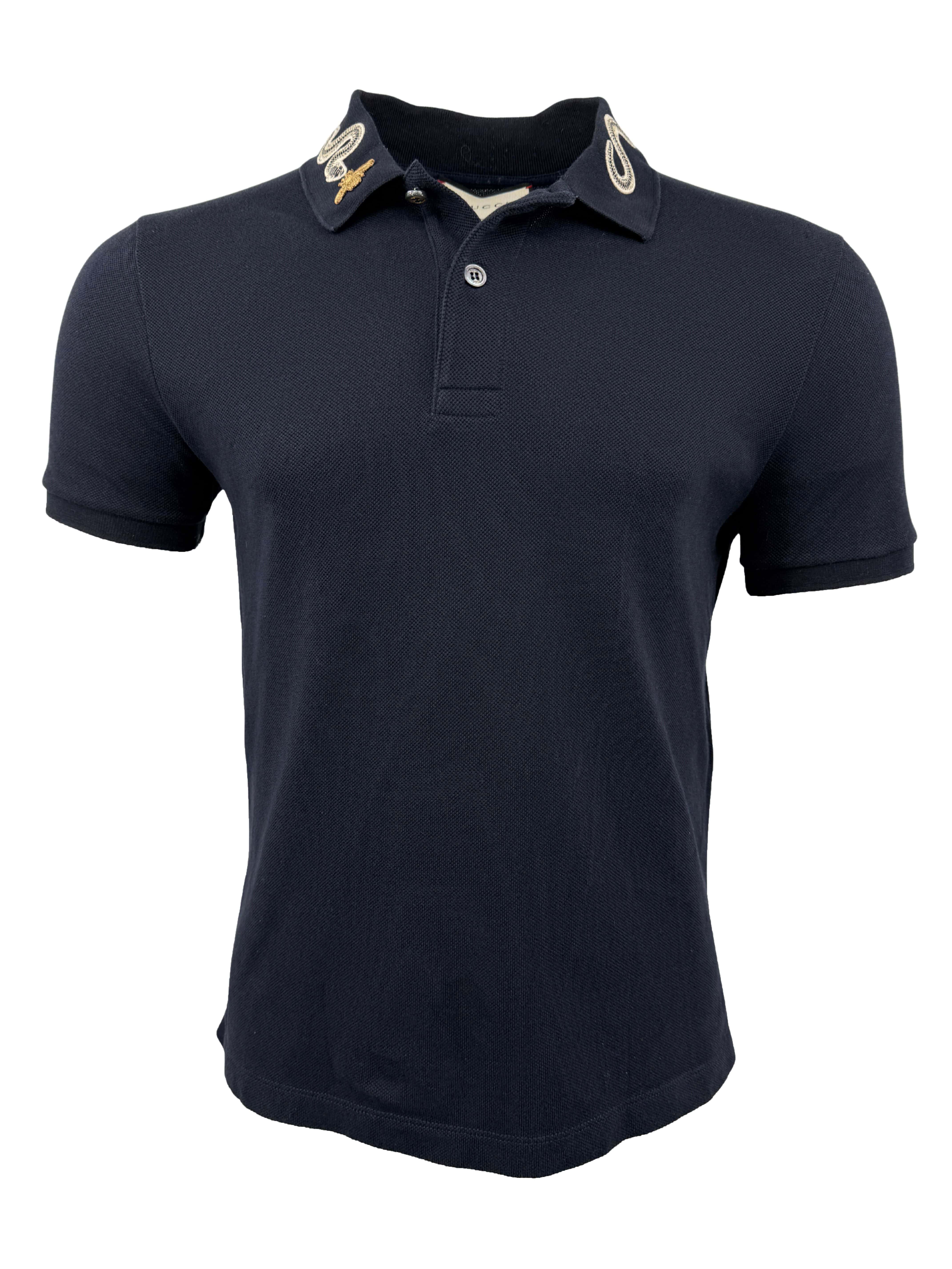 Gucci Embroidered Collar Polo - Navy