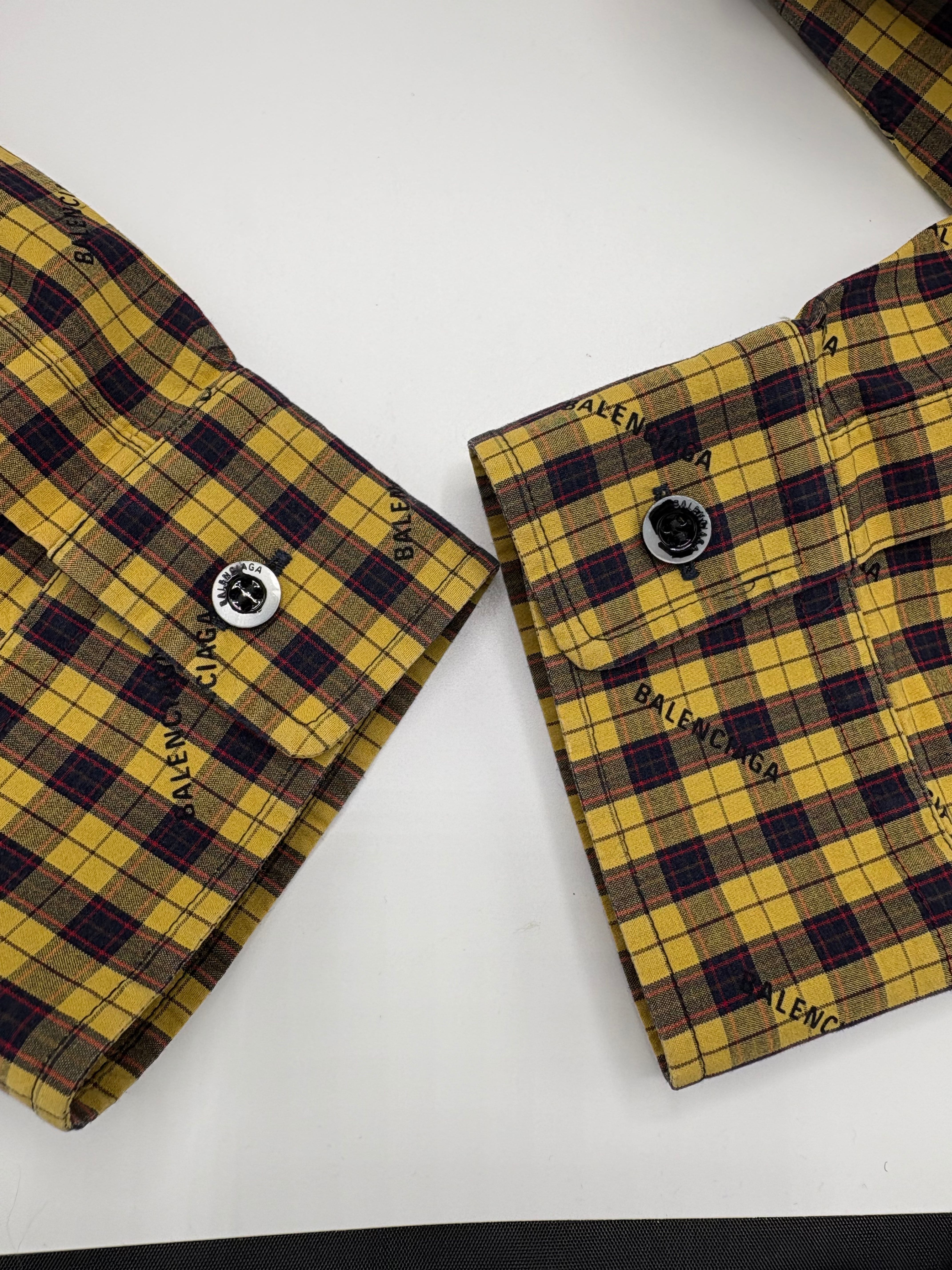 Balenciaga Plaid Print Hooded Overshirt - Yellow/Black