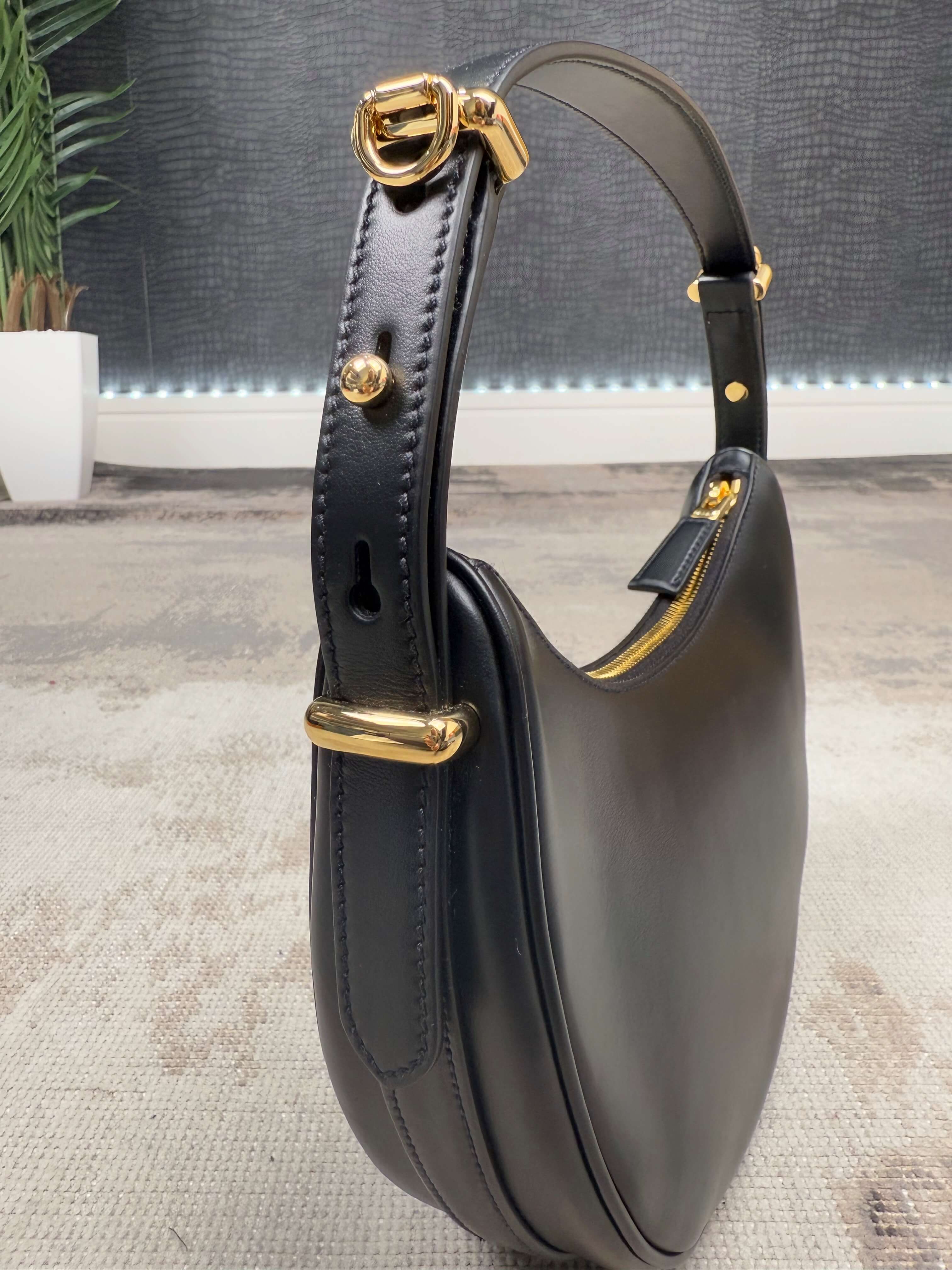 WOMEN'S - Prada Arqué Small Leather Shoulder Bag - Black (Unused) Prada