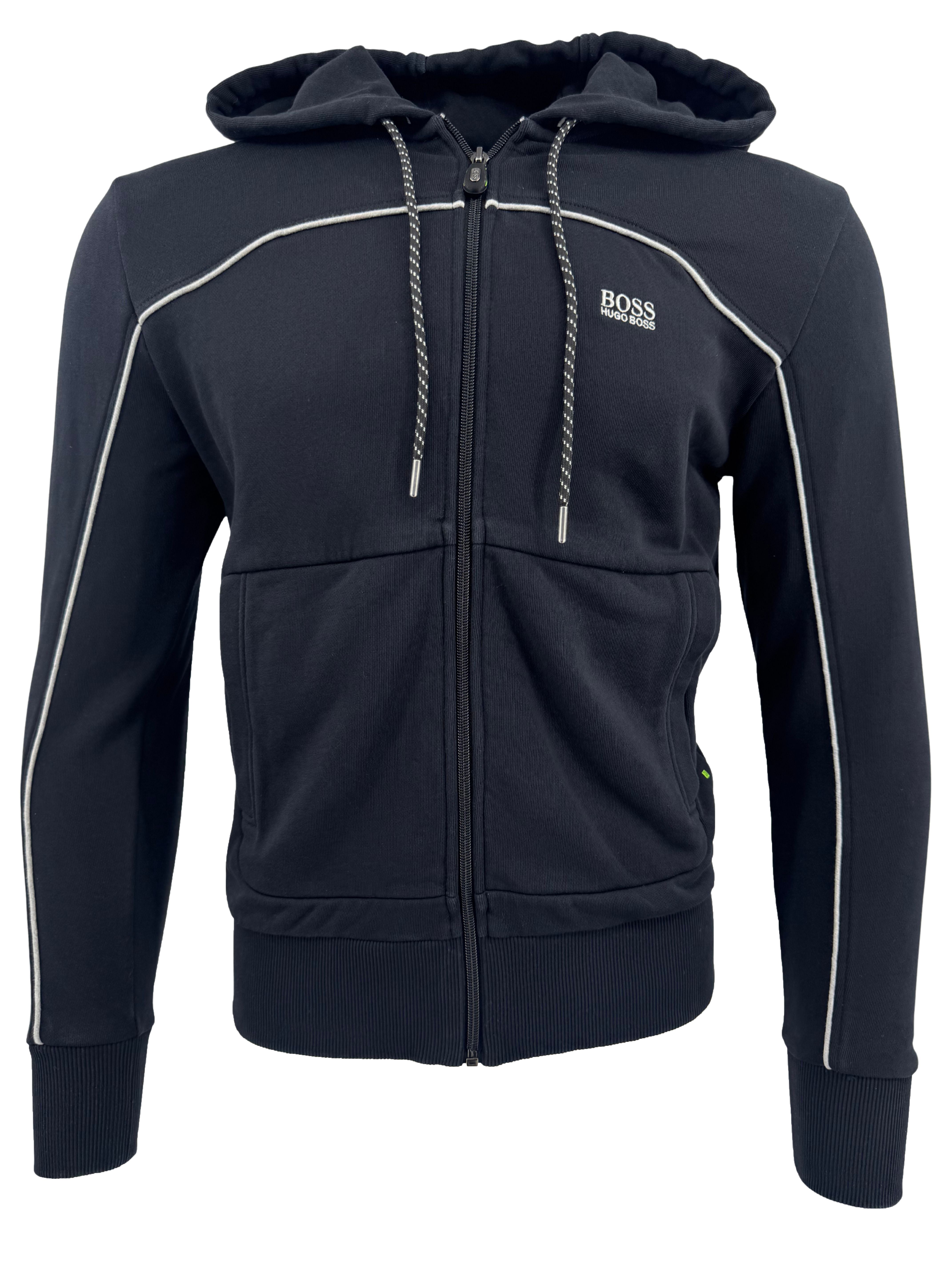 Hugo Boss Zip Up Stripe Hoodie - Black Hugo Boss