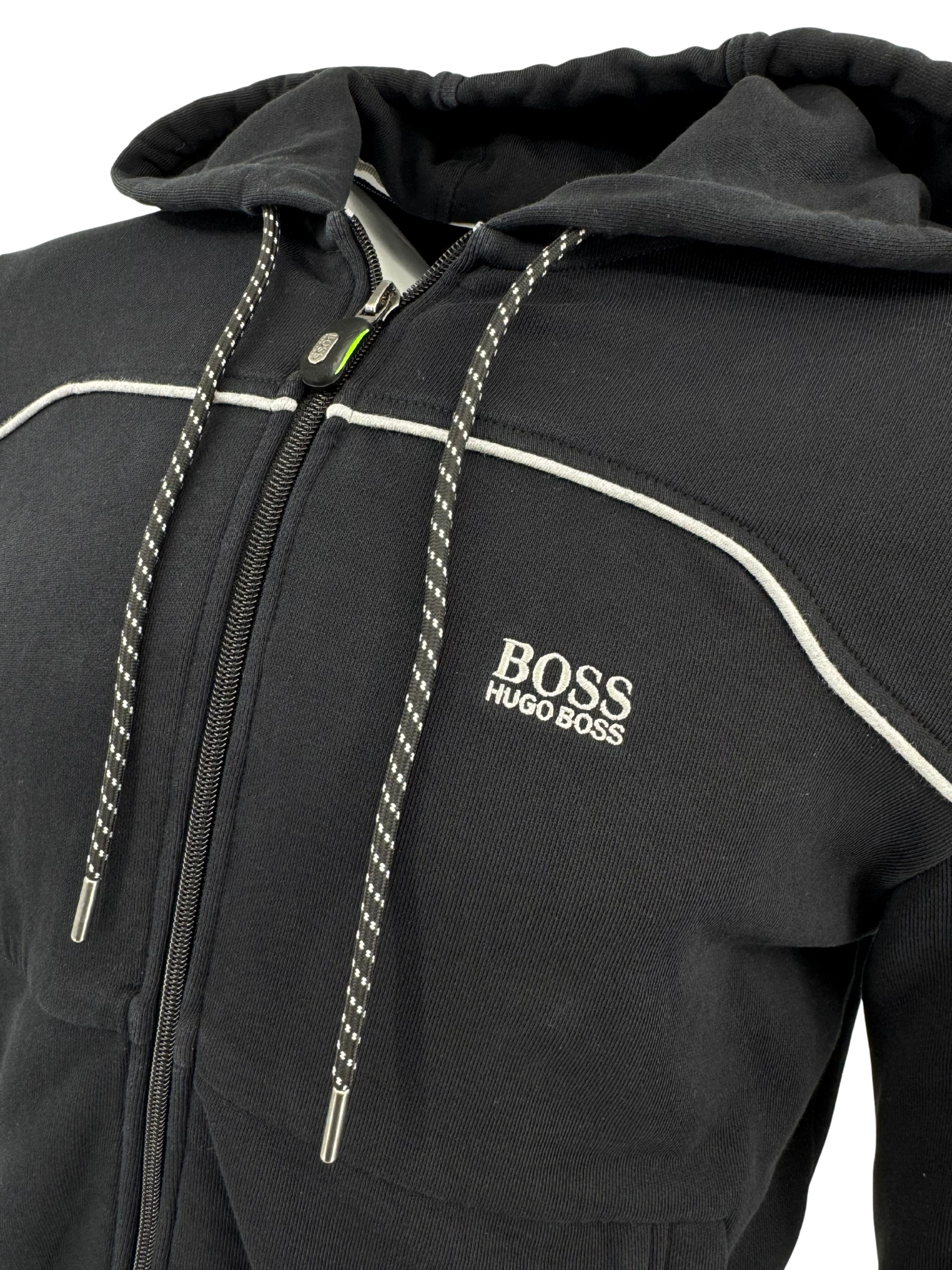Hugo Boss Zip Up Stripe Hoodie - Black Hugo Boss