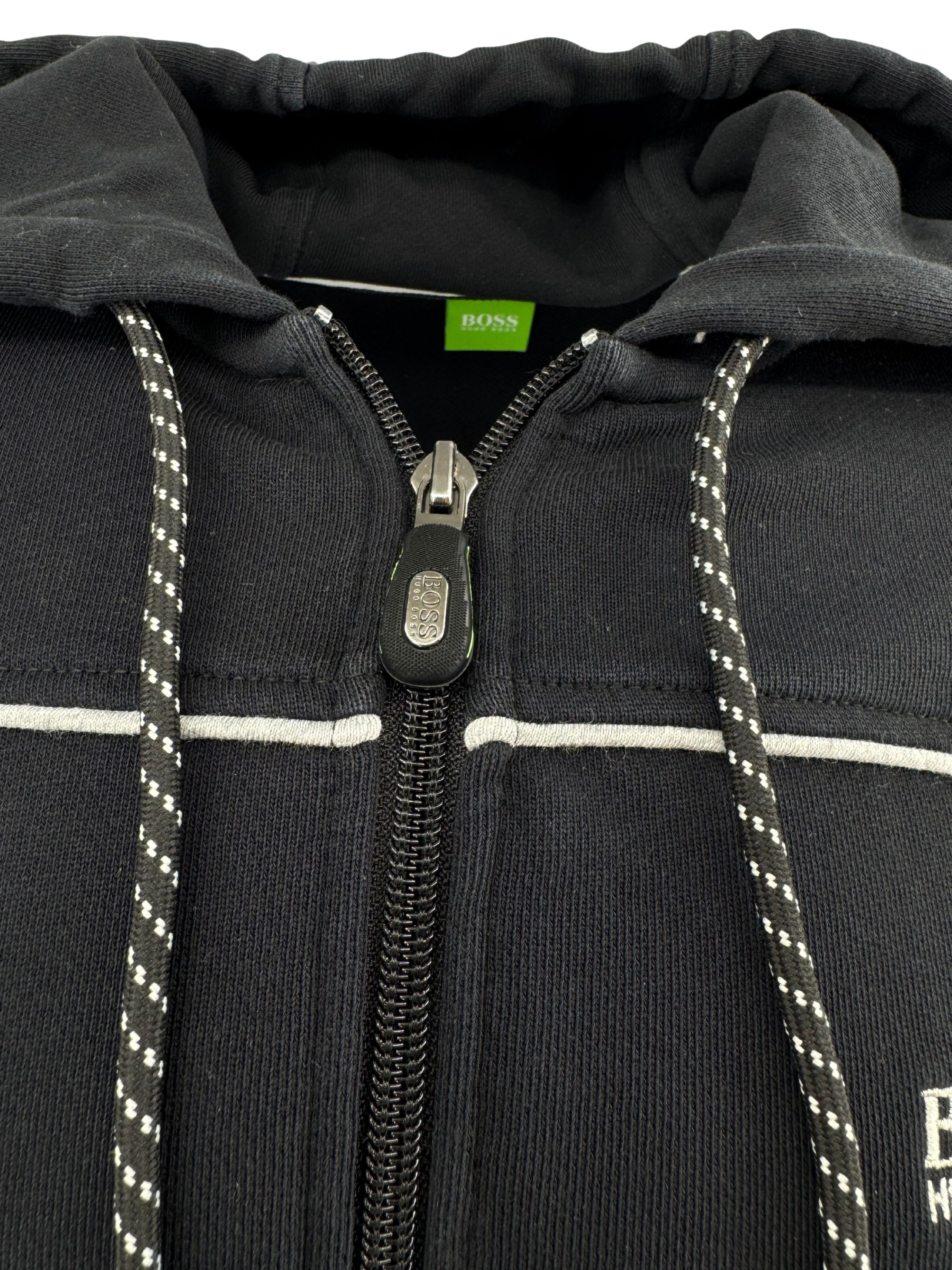 Hugo Boss Zip Up Stripe Hoodie - Black Hugo Boss