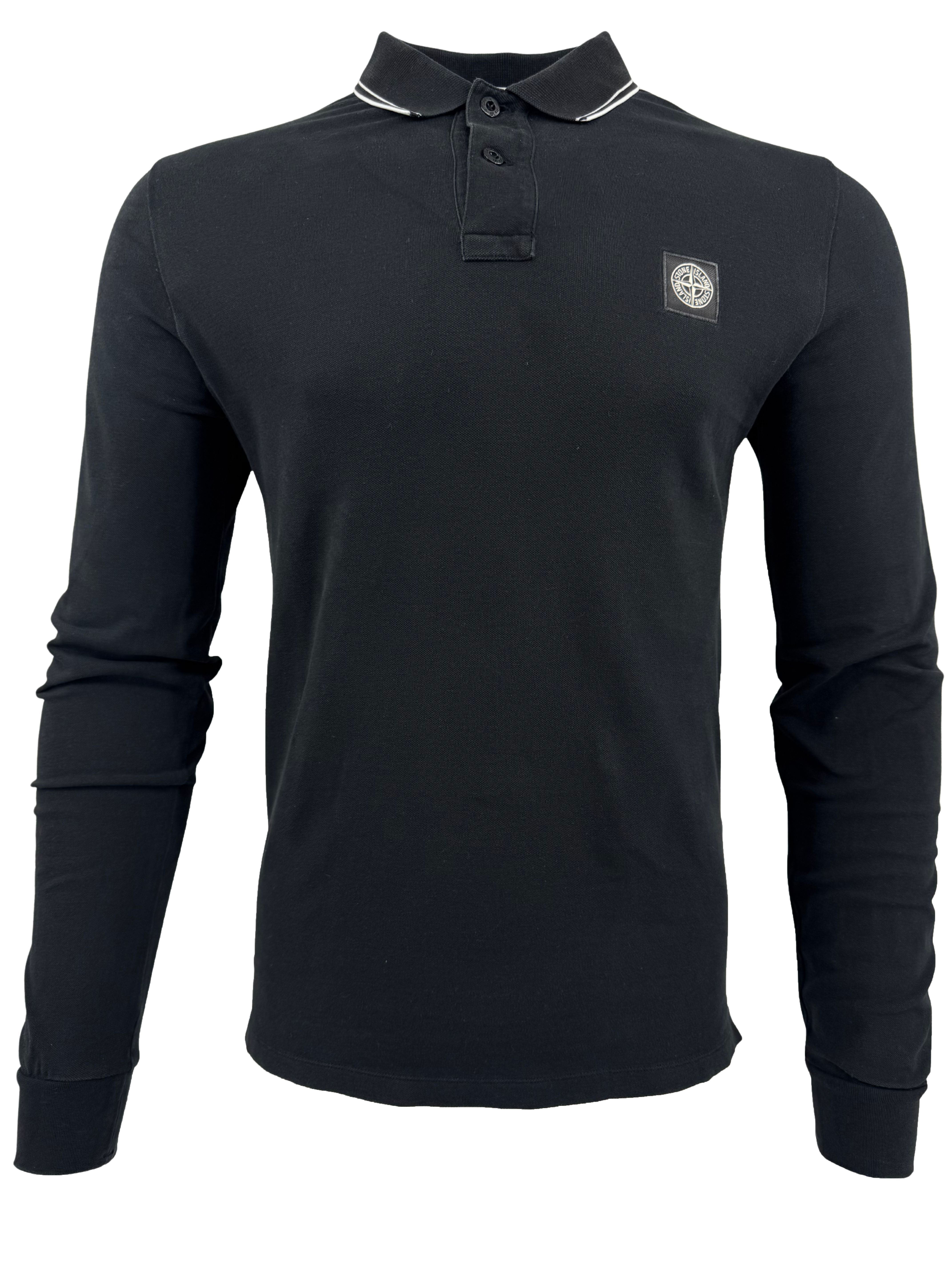 Stone Island Logo Cotton Compass Patch Polo Shirt - Black Stone Island