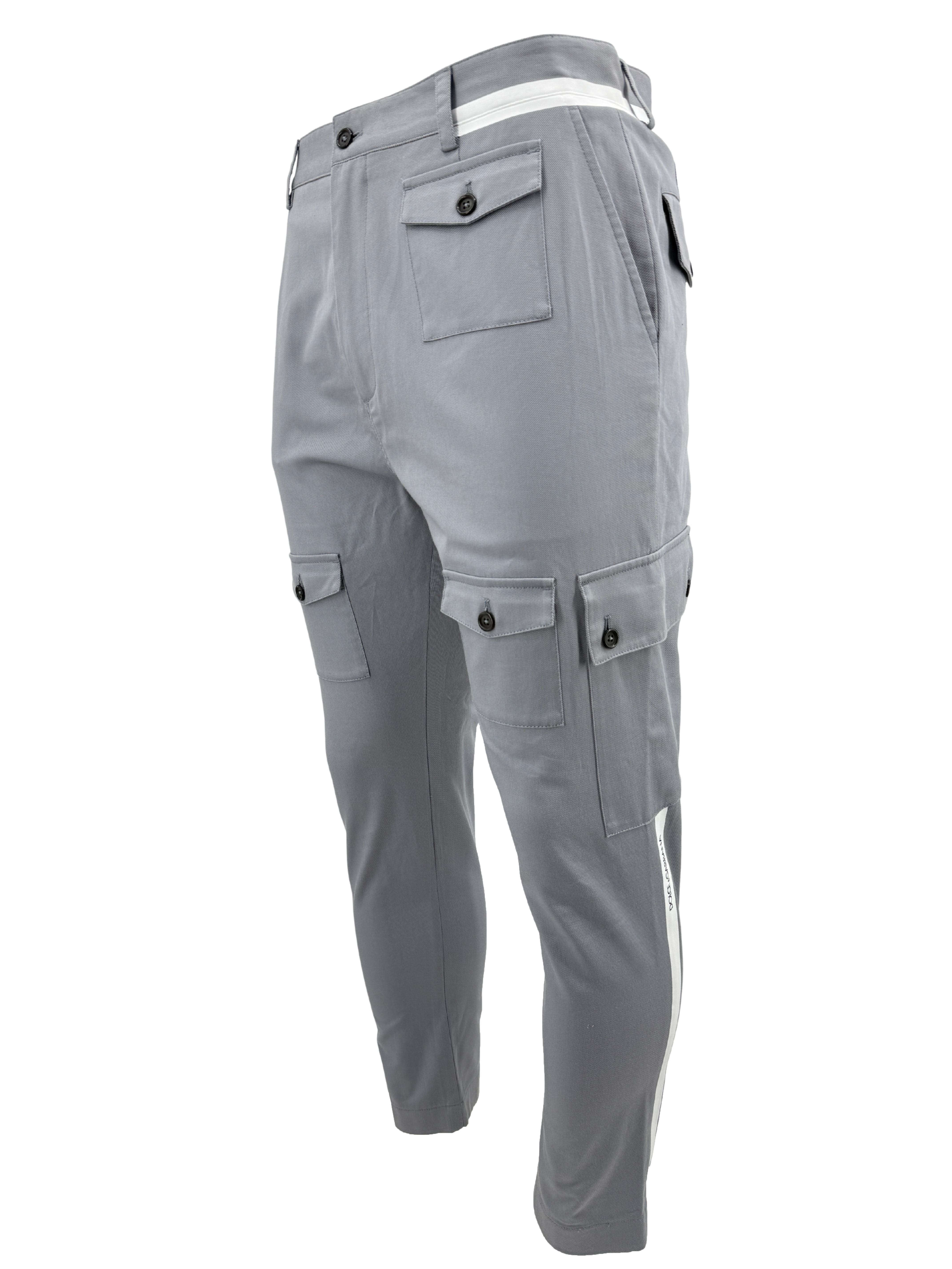 Dolce and Gabbana Stripe Logo Cargo Trousers - Grey