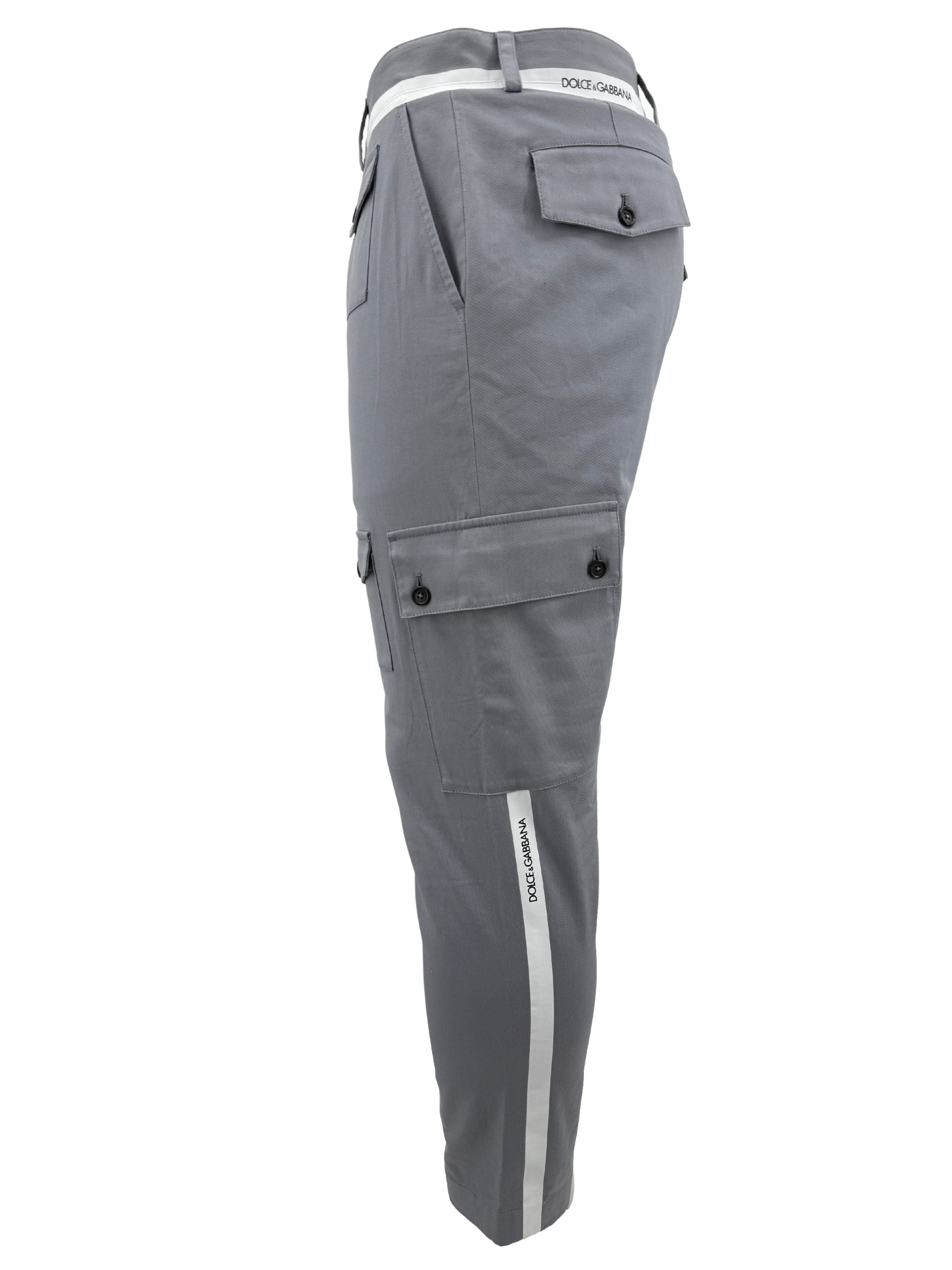 Dolce and Gabbana Stripe Logo Cargo Trousers - Grey