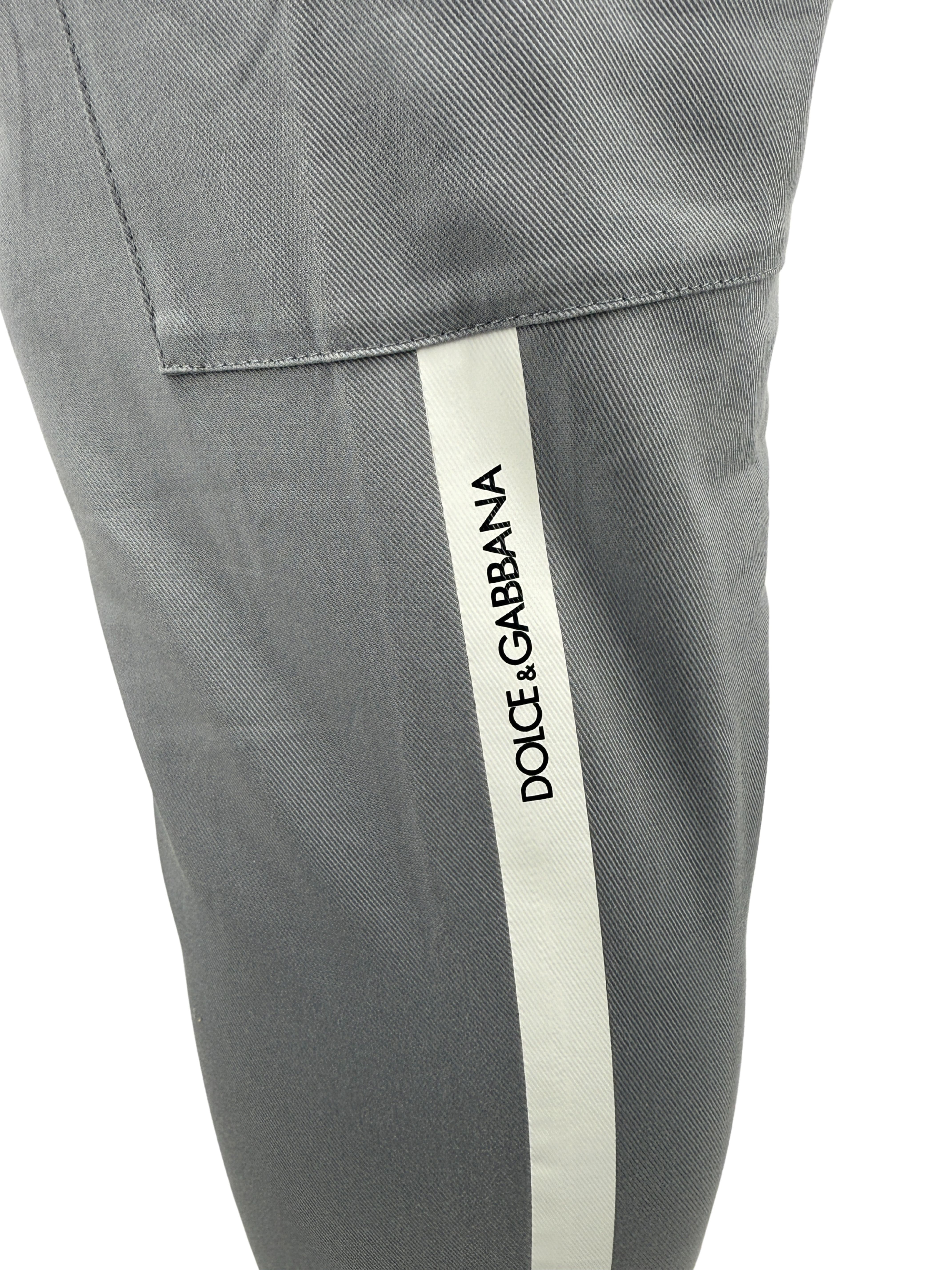 Dolce and Gabbana Stripe Logo Cargo Trousers - Grey