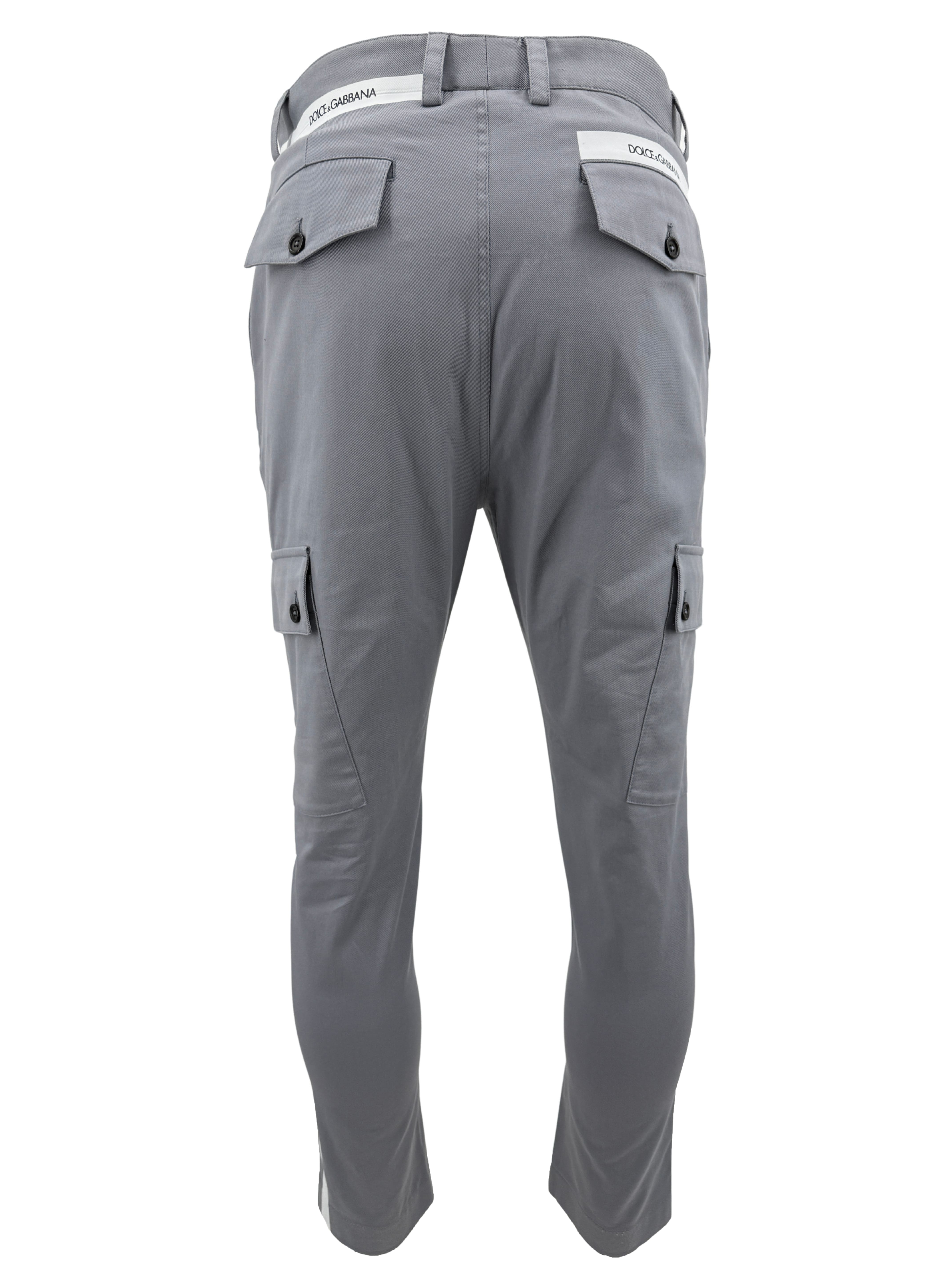 Dolce and Gabbana Stripe Logo Cargo Trousers - Grey