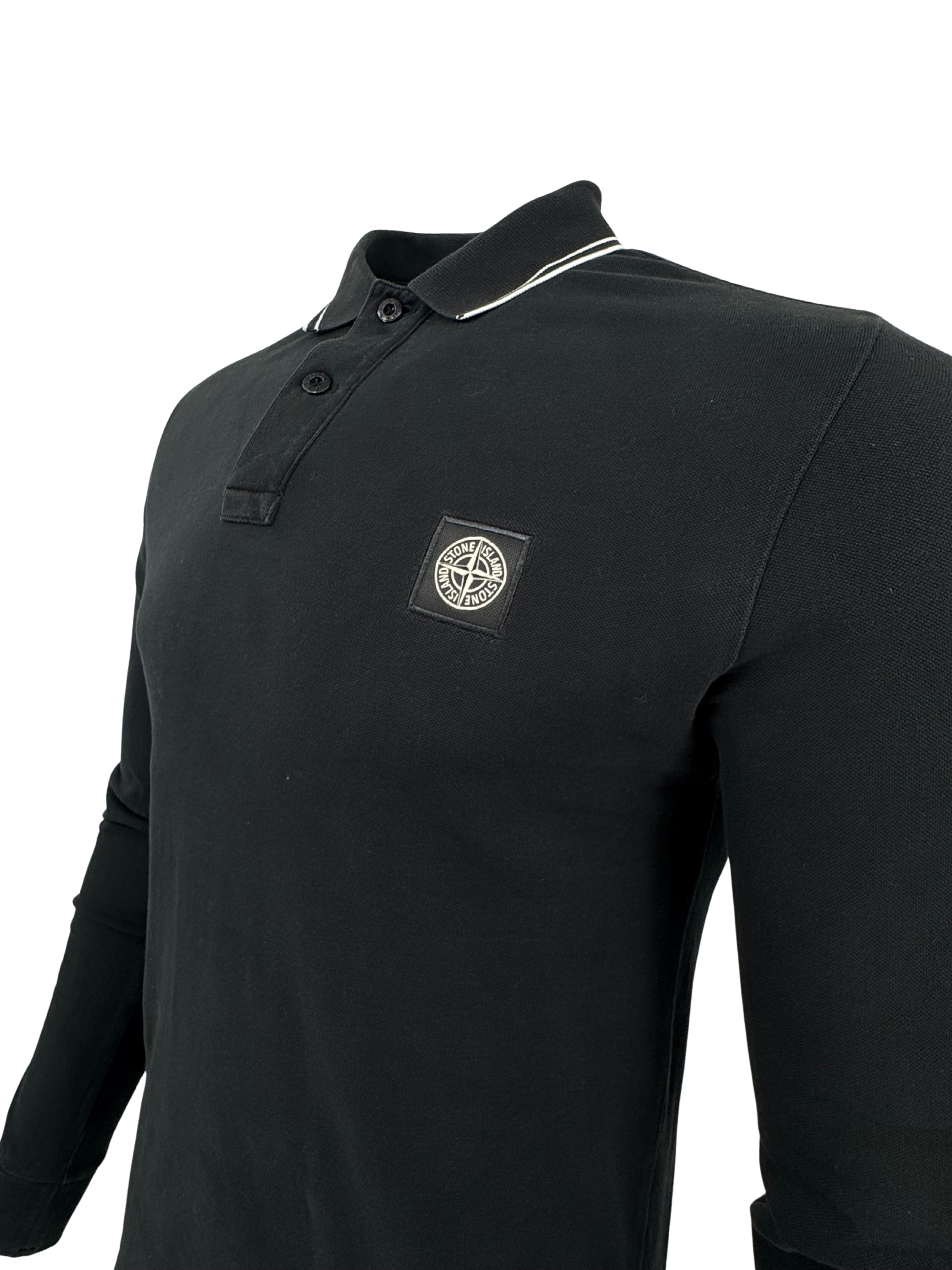 Stone Island Logo Cotton Compass Patch Polo Shirt - Black Stone Island