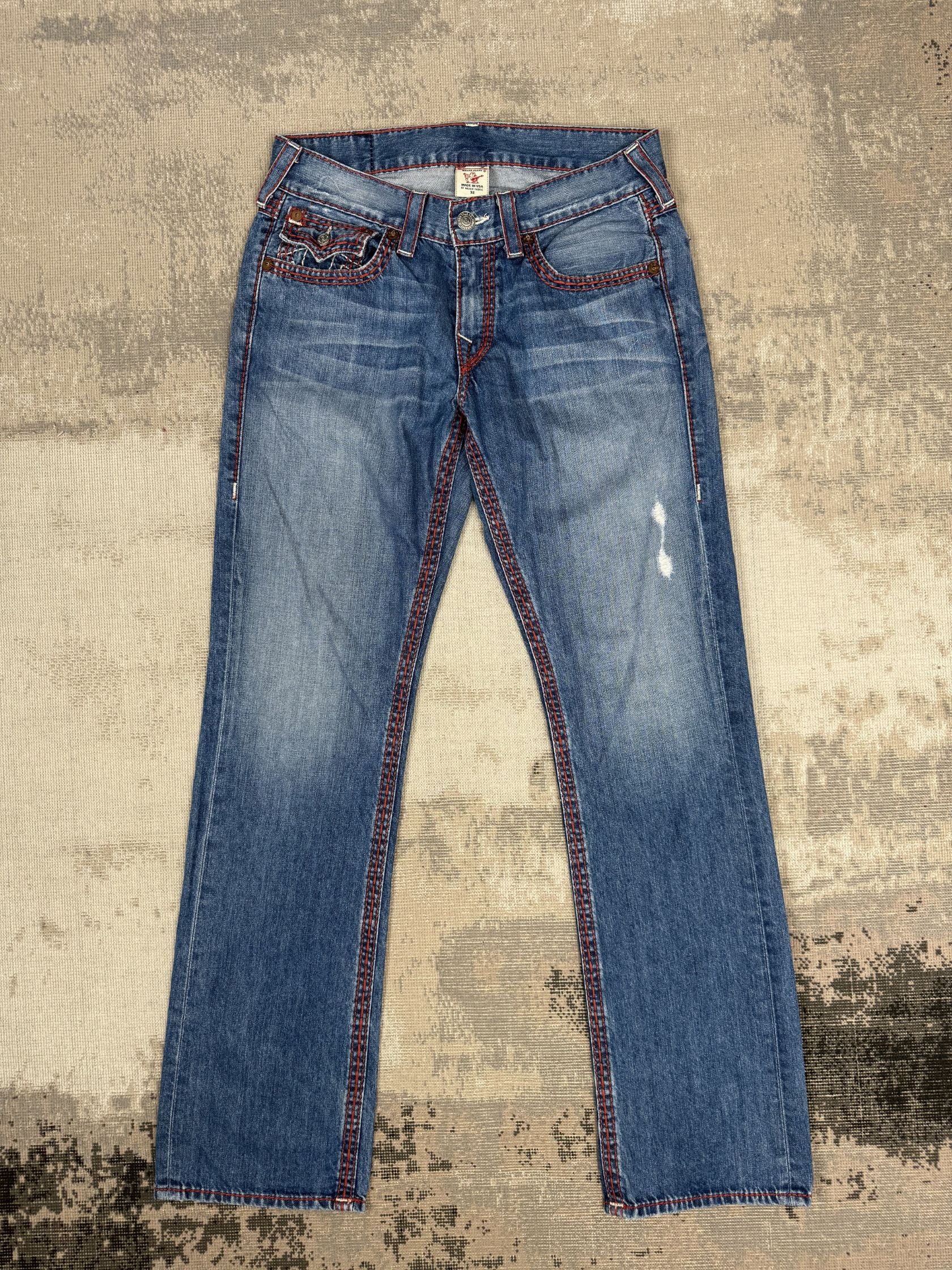 True Religion Horseshoe Red Stitch Straight Leg Jeans - Blue Denim True Religion