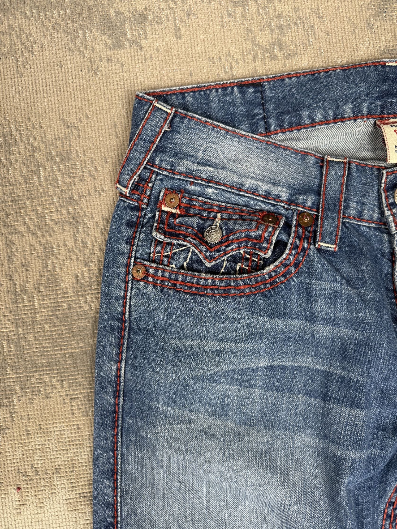 True Religion Horseshoe Red Stitch Straight Leg Jeans - Blue Denim True Religion