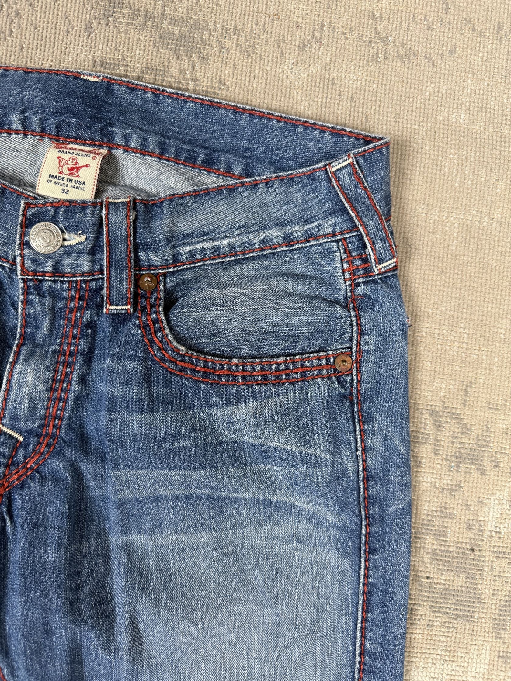 True Religion Horseshoe Red Stitch Straight Leg Jeans - Blue Denim True Religion
