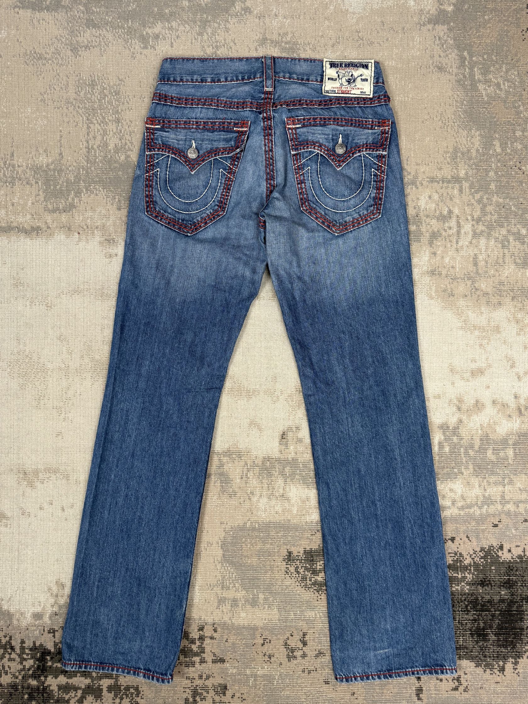 True Religion Horseshoe Red Stitch Straight Leg Jeans - Blue Denim True Religion