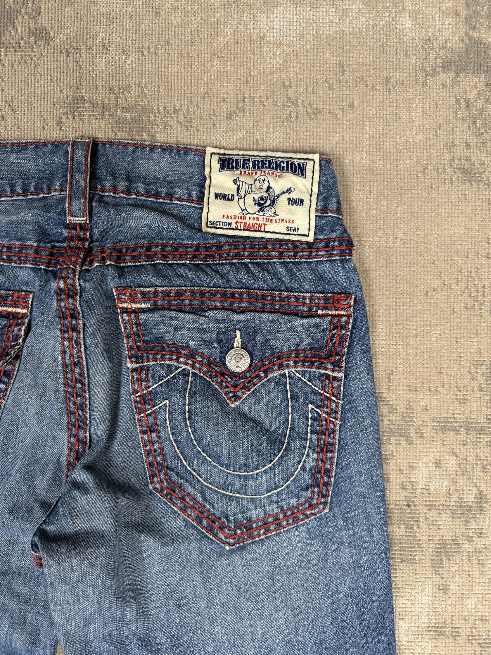 True Religion Horseshoe Red Stitch Straight Leg Jeans - Blue Denim True Religion