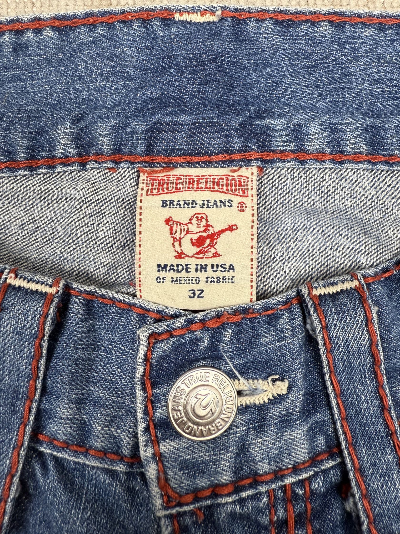 True Religion Horseshoe Red Stitch Straight Leg Jeans - Blue Denim True Religion
