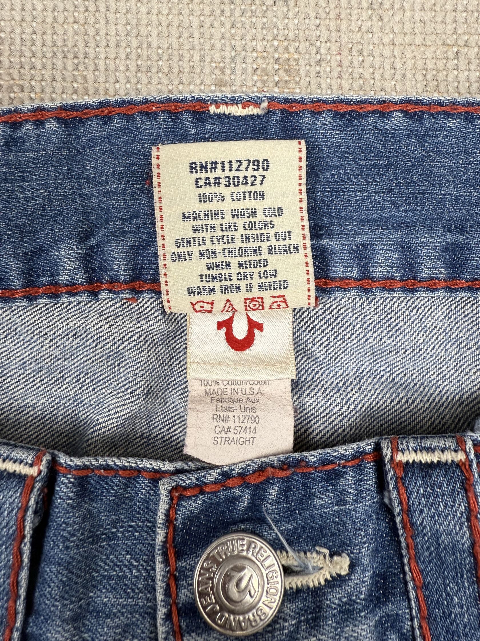True Religion Horseshoe Red Stitch Straight Leg Jeans - Blue Denim True Religion