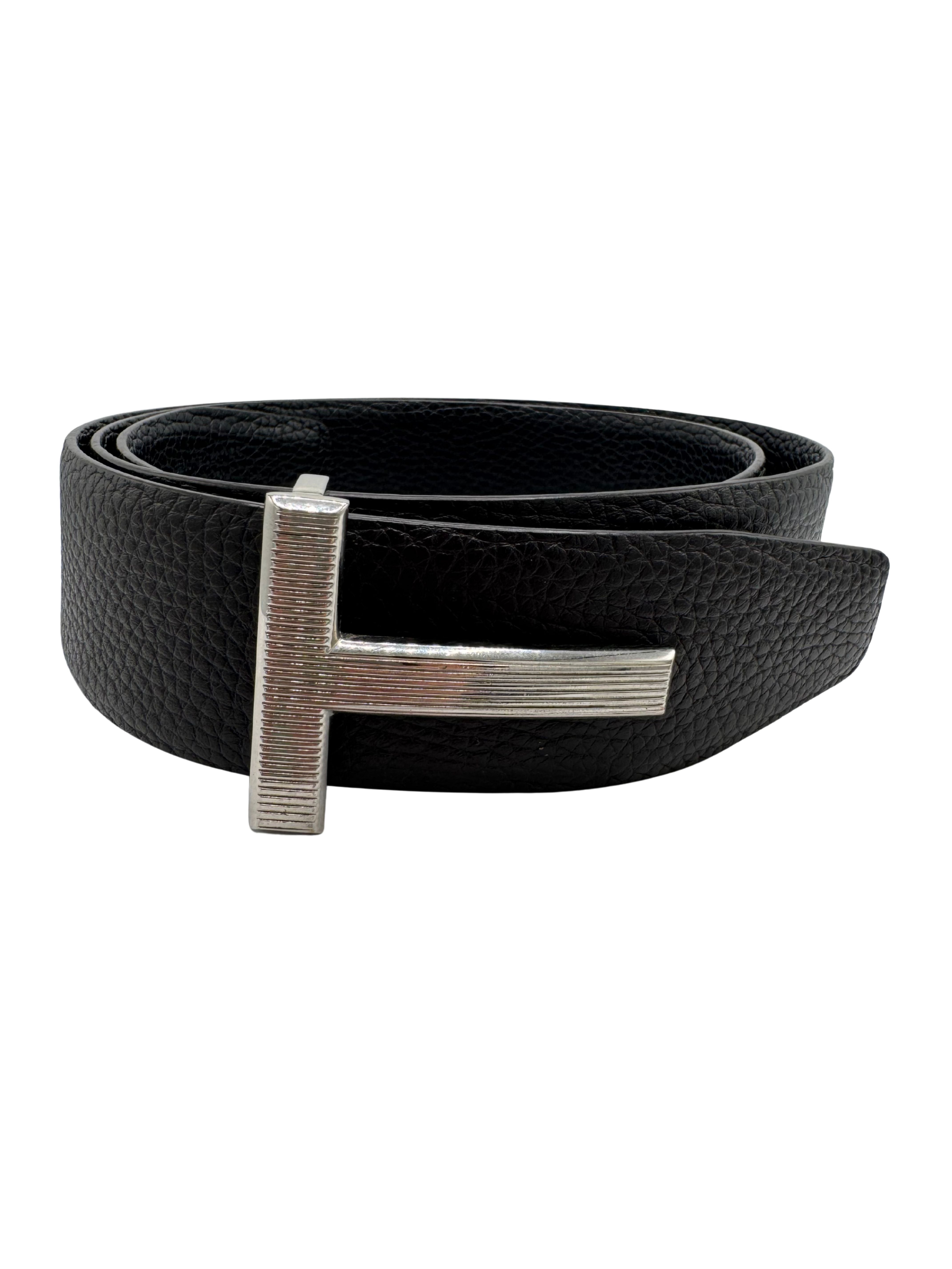 Tom Ford T Buckle Leather Reversible Belt - Black / Brown Tom Ford
