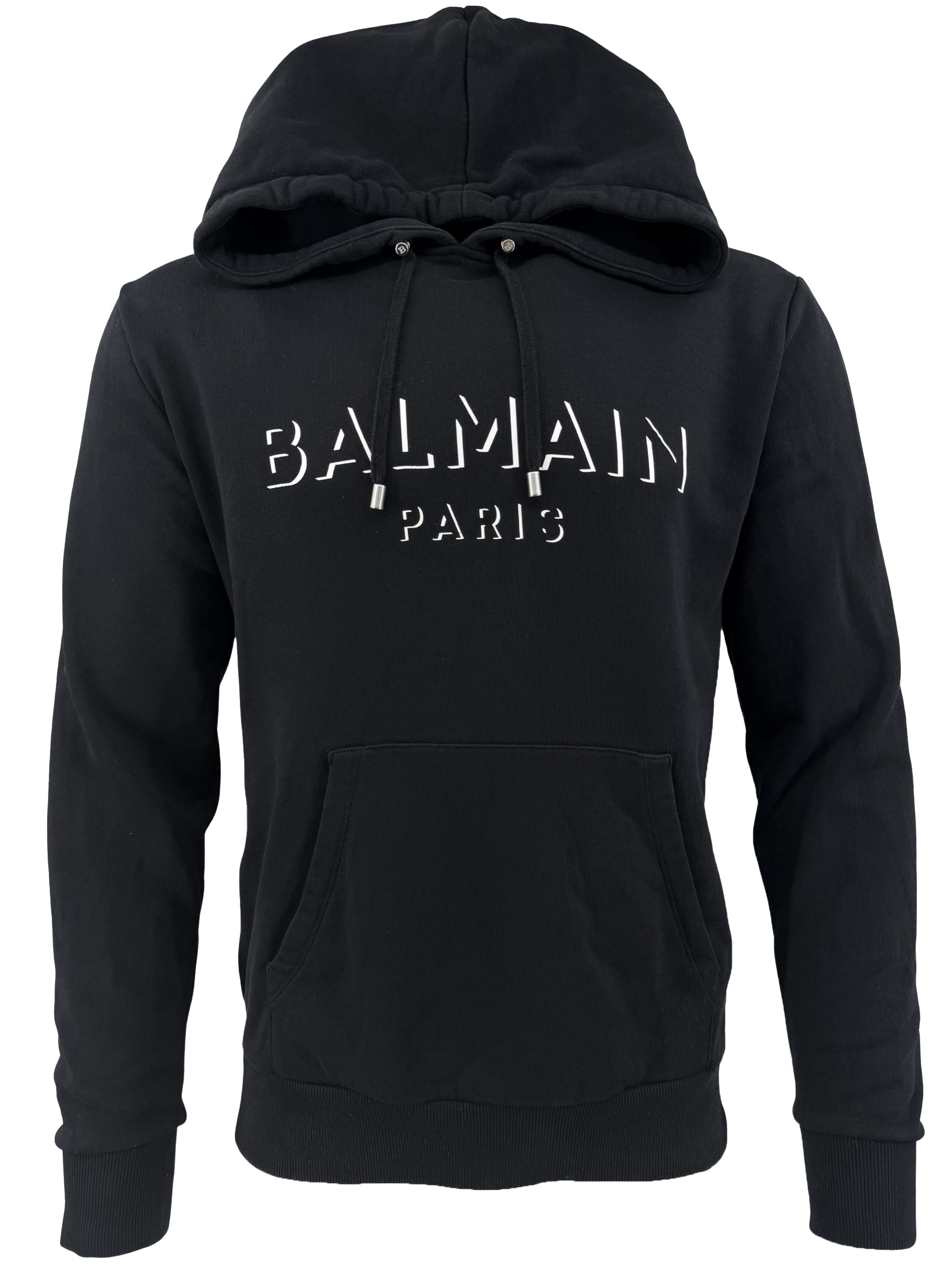 Balmain Zip Detail Logo Hoodie - Black Balmain