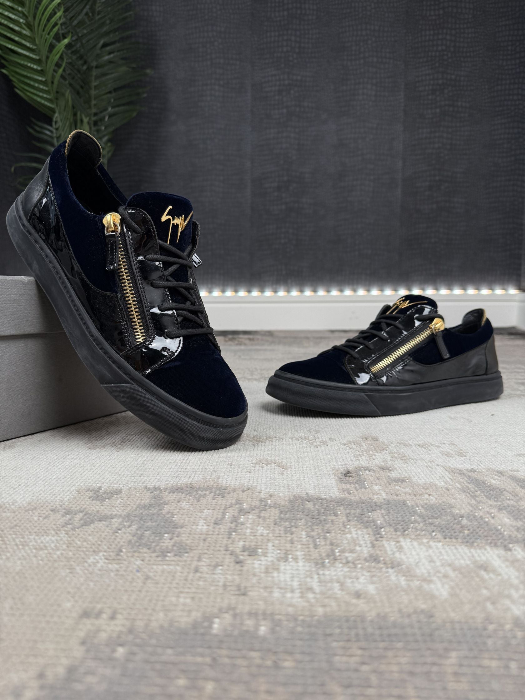 Giuseppe Zanotti Velvet Panel Low Trainer - Navy Giuseppe Zanotti
