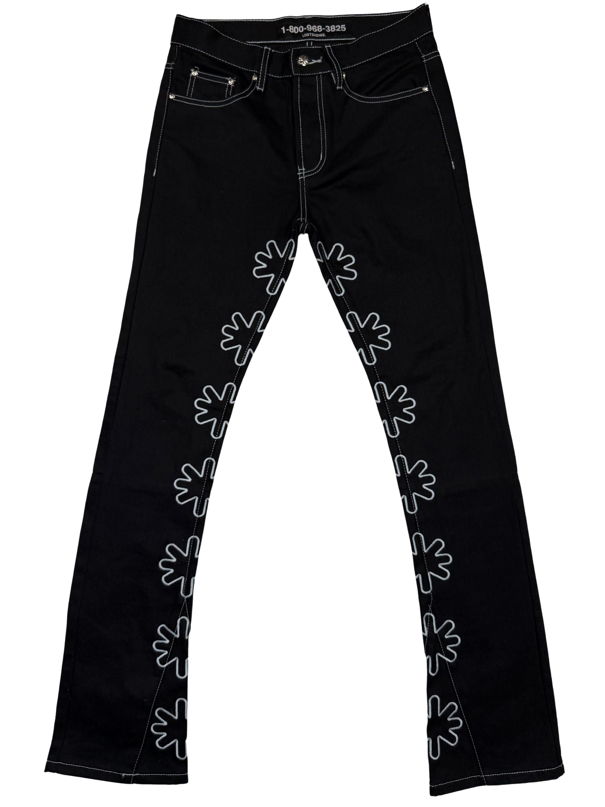 Lost Shdws Flower Embroidered Jeans - Black Lost Shdws