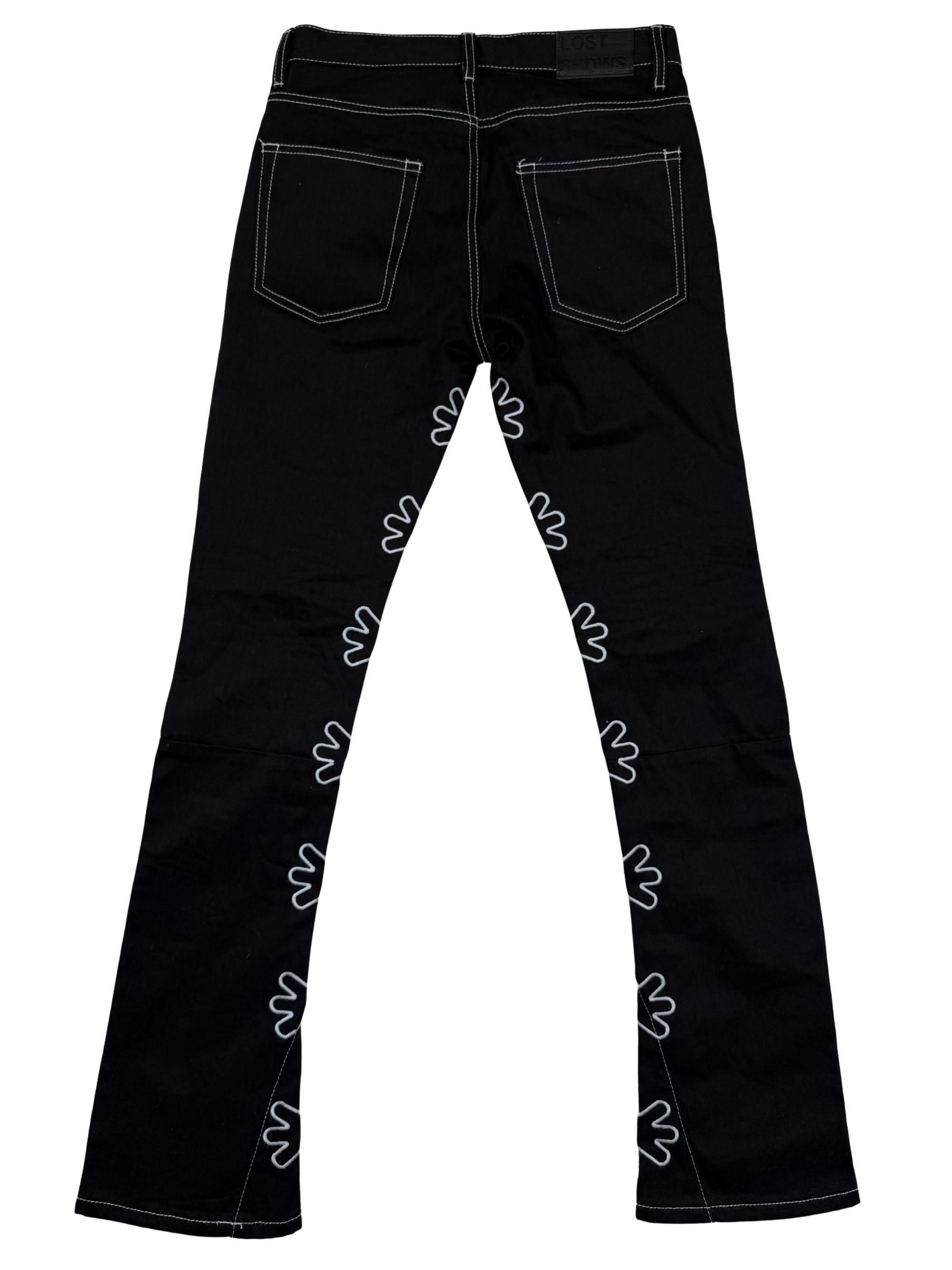 Lost Shdws Flower Embroidered Jeans - Black Lost Shdws