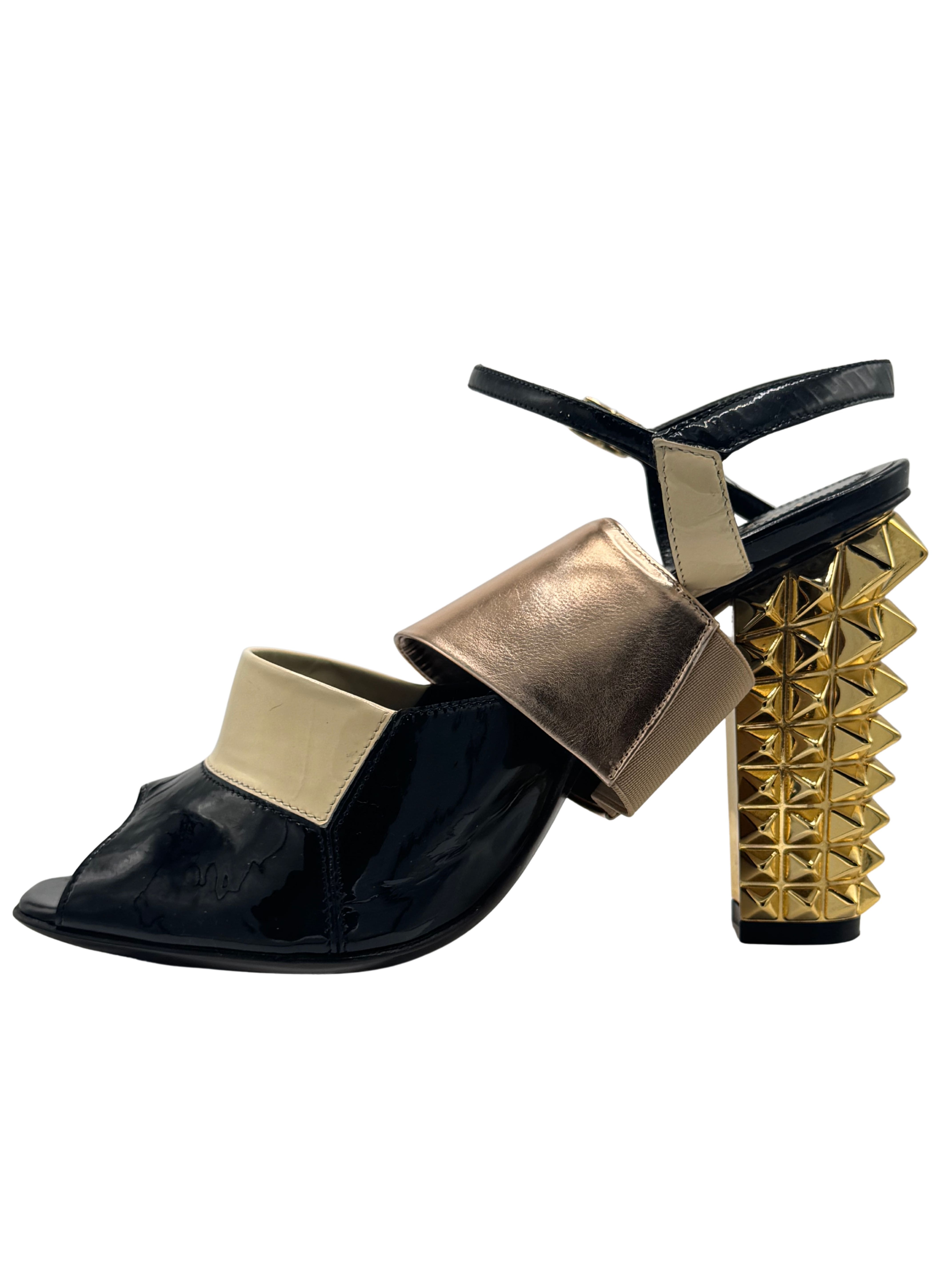 Fendi Runway Studded Mirrored Leather Heels Fendi