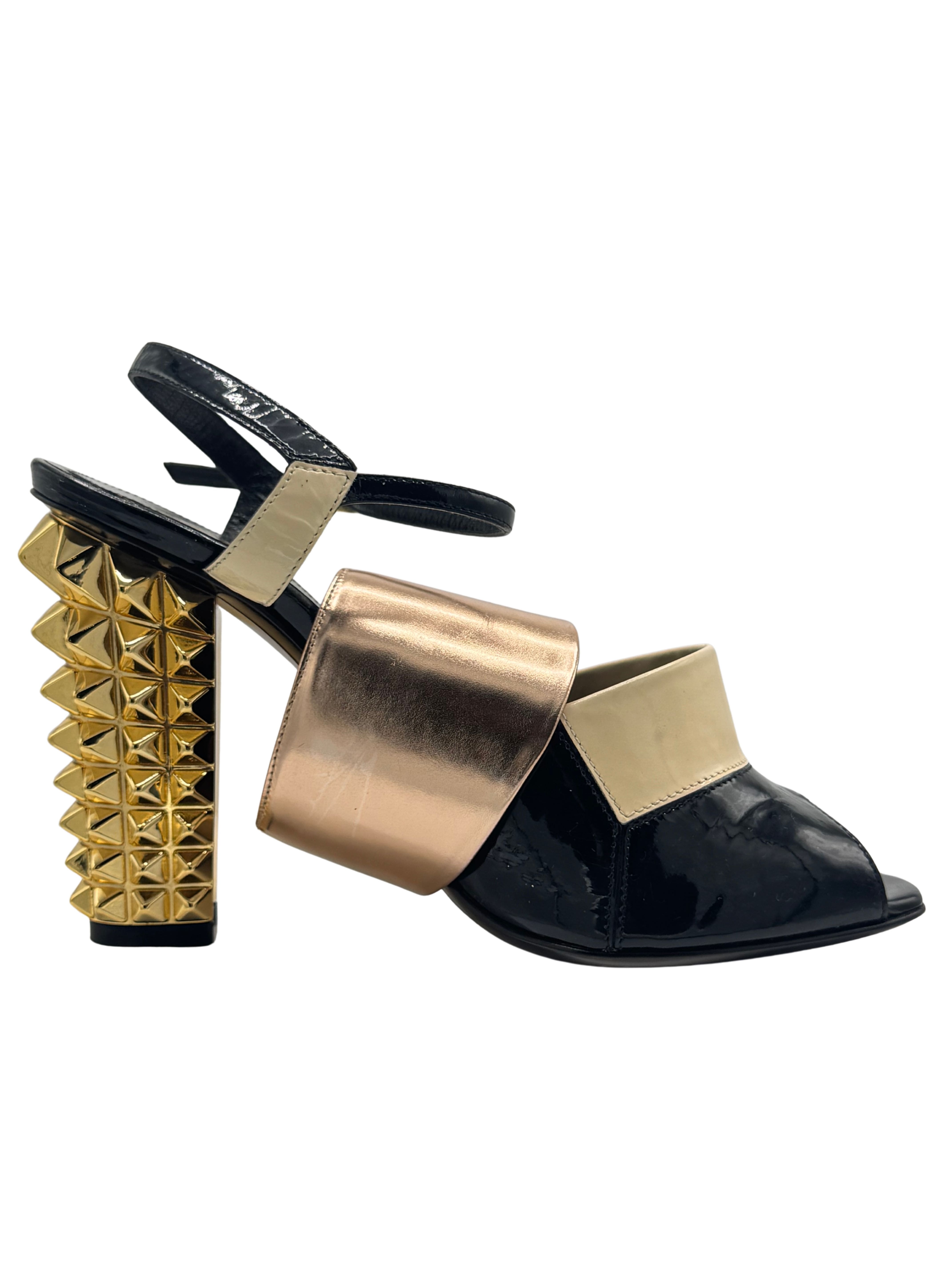 Fendi Runway Studded Mirrored Leather Heels Fendi