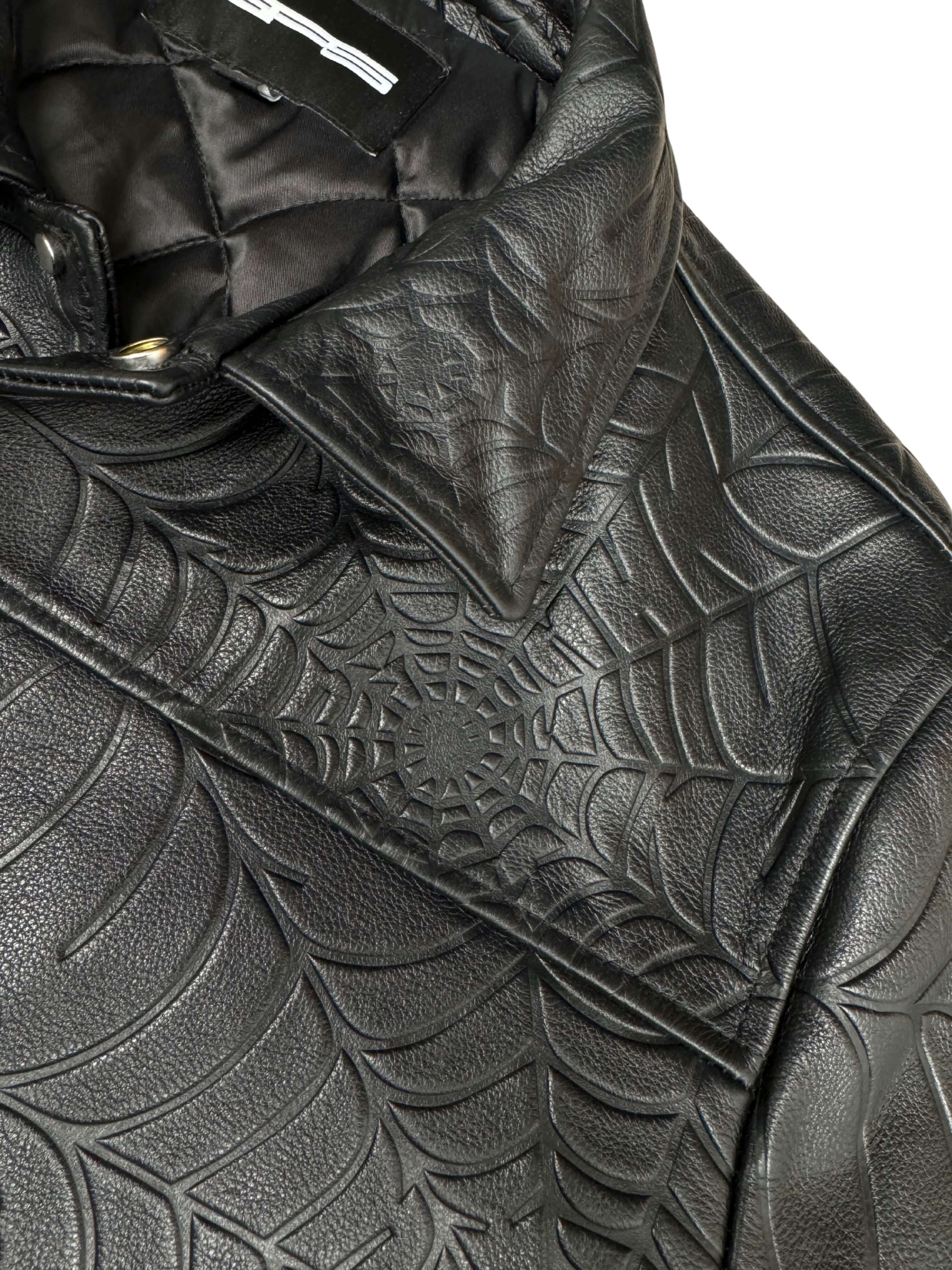 Sp5der Debossed Web Leather Jacket - Black Sp5der