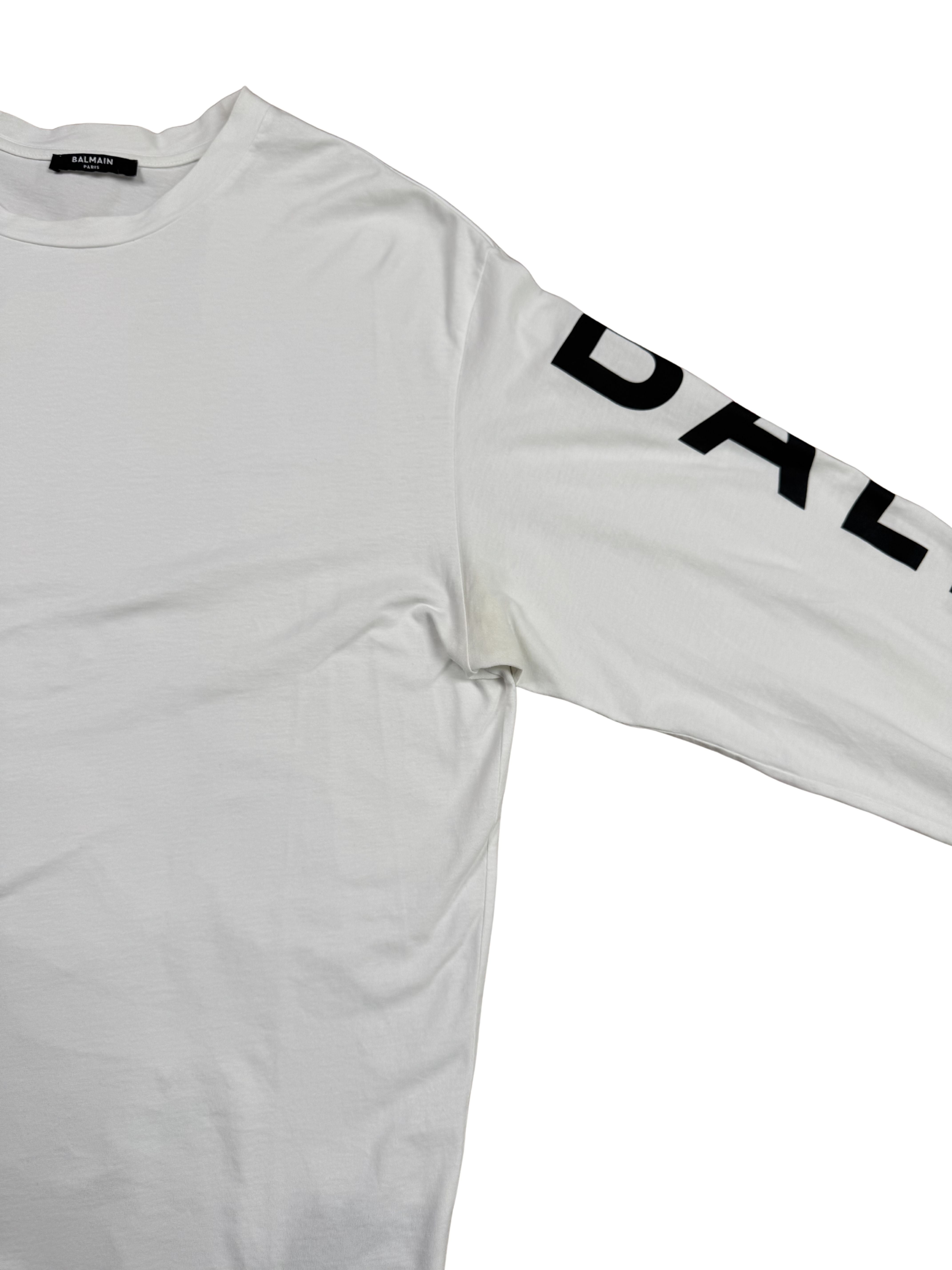 Balmain Arm Logo Long Sleeve T-Shirt - White Balmain