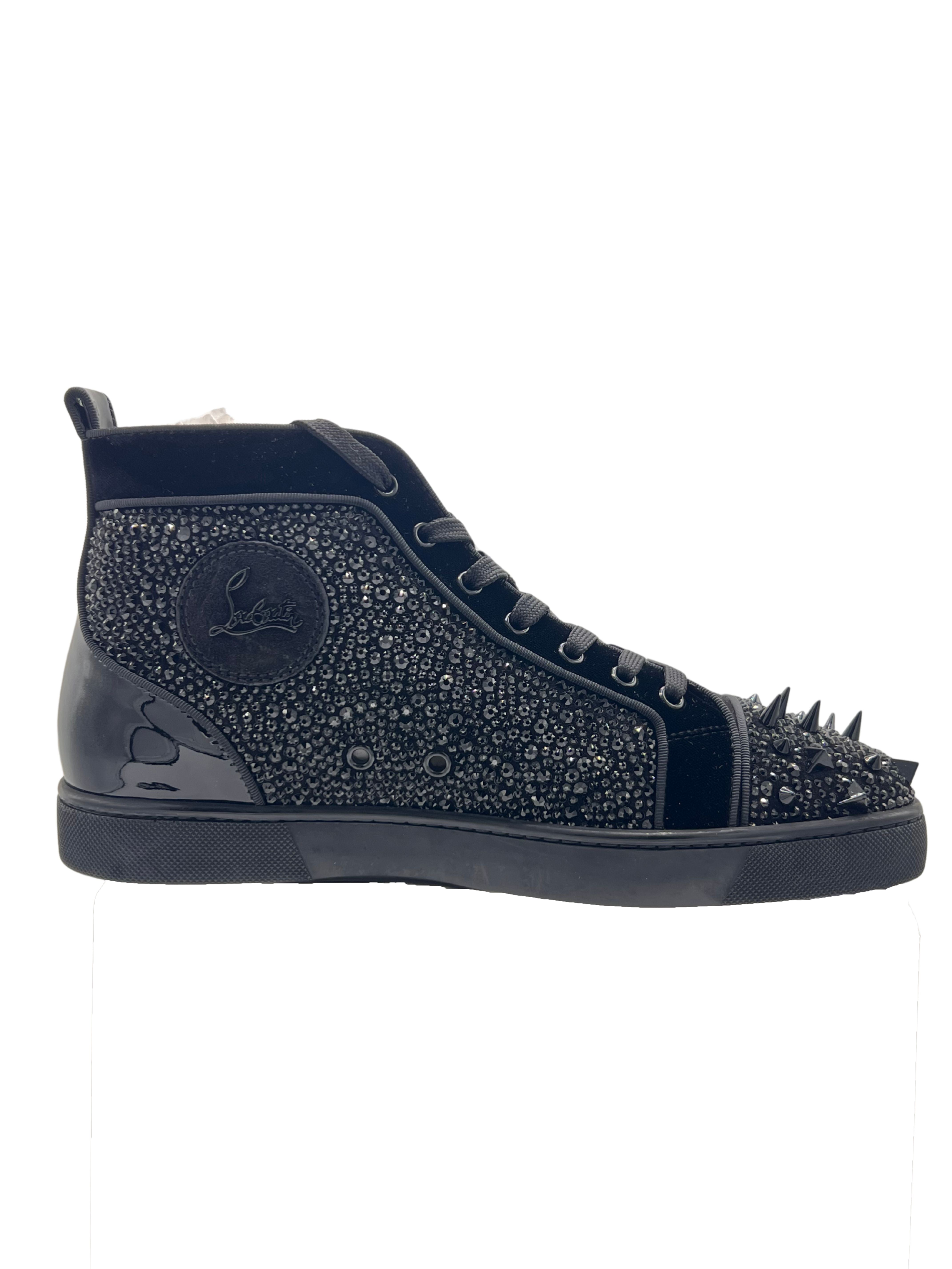 Christian Louboutin Louis Spikes Crystals Flat High-Top Sneakers - Black (Unused) Christian Louboutin