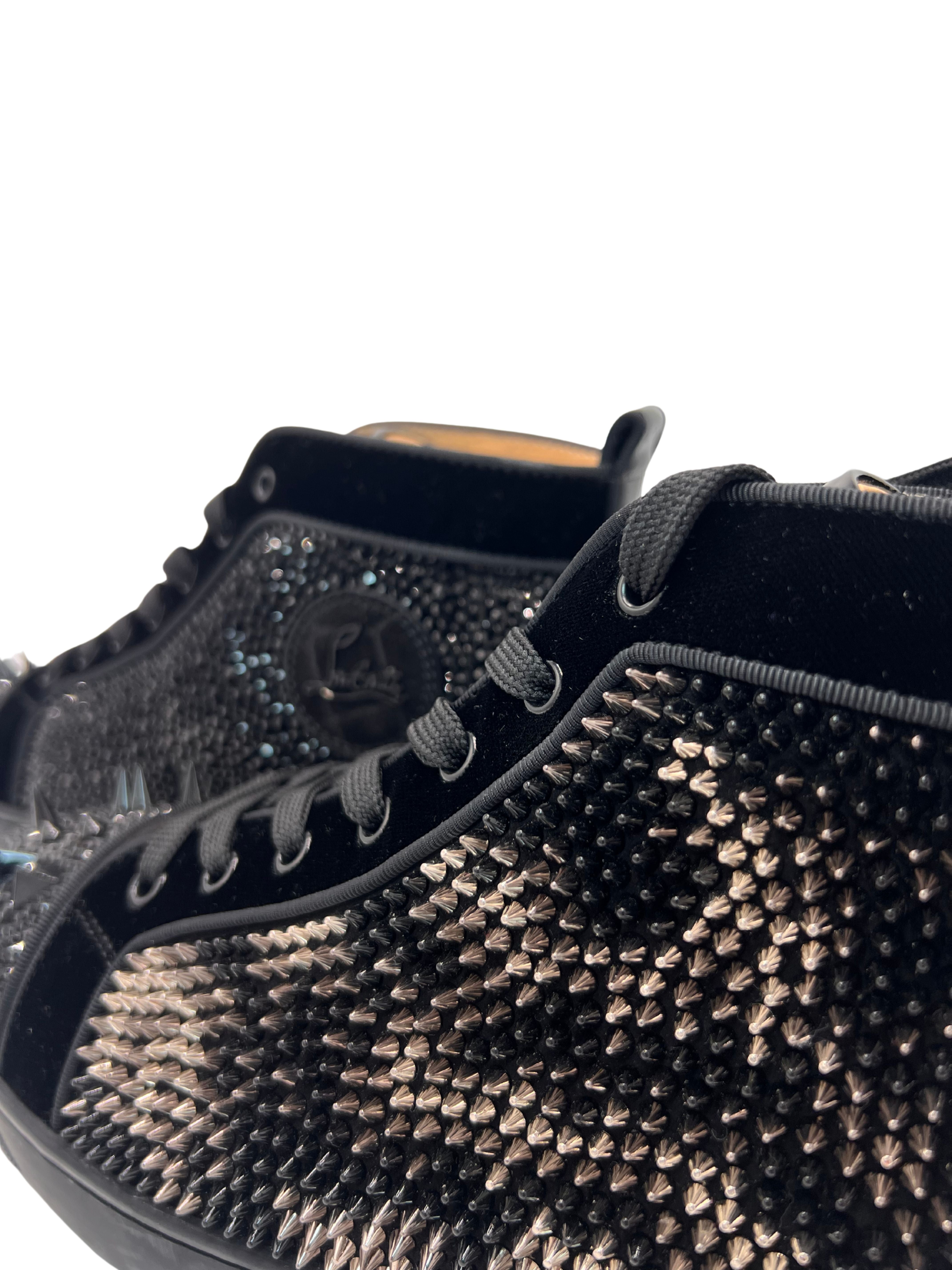 Christian Louboutin Louis Spikes Crystals Flat High-Top Sneakers - Black (Unused) Christian Louboutin