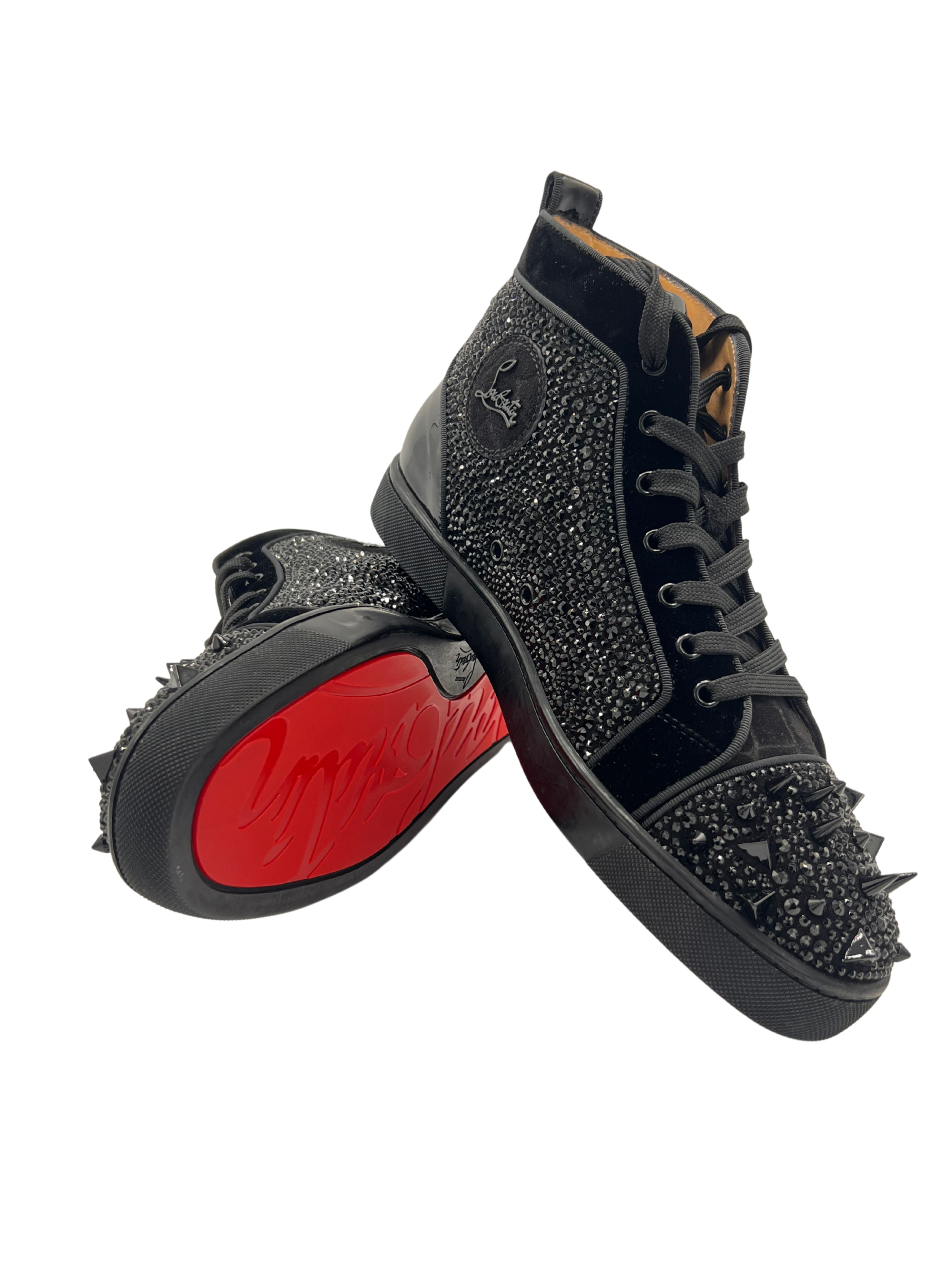 Christian Louboutin Louis Spikes Crystals Flat High-Top Sneakers - Black (Unused) Christian Louboutin