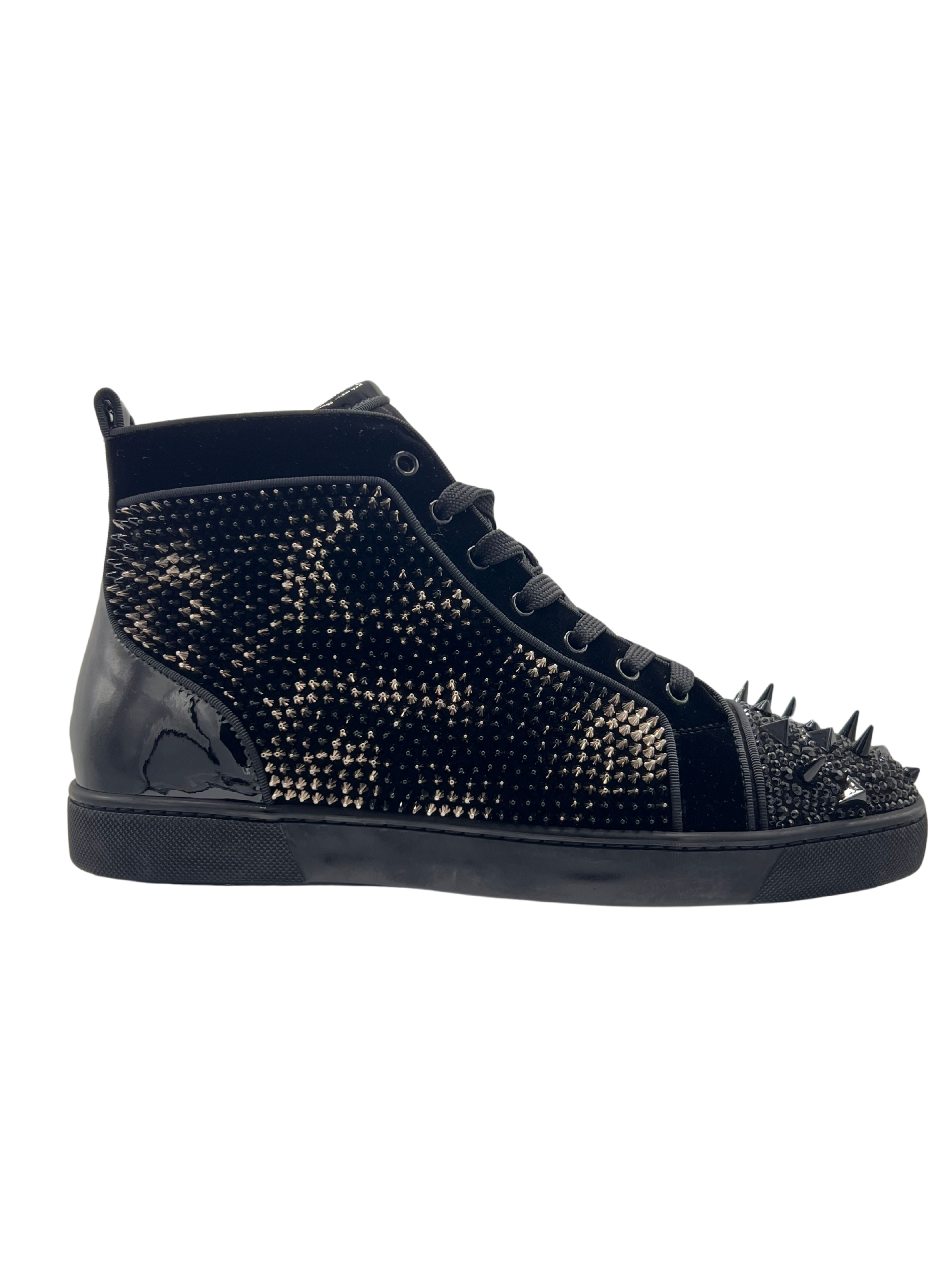 Christian Louboutin Louis Spikes Crystals Flat High-Top Sneakers - Black (Unused) Christian Louboutin