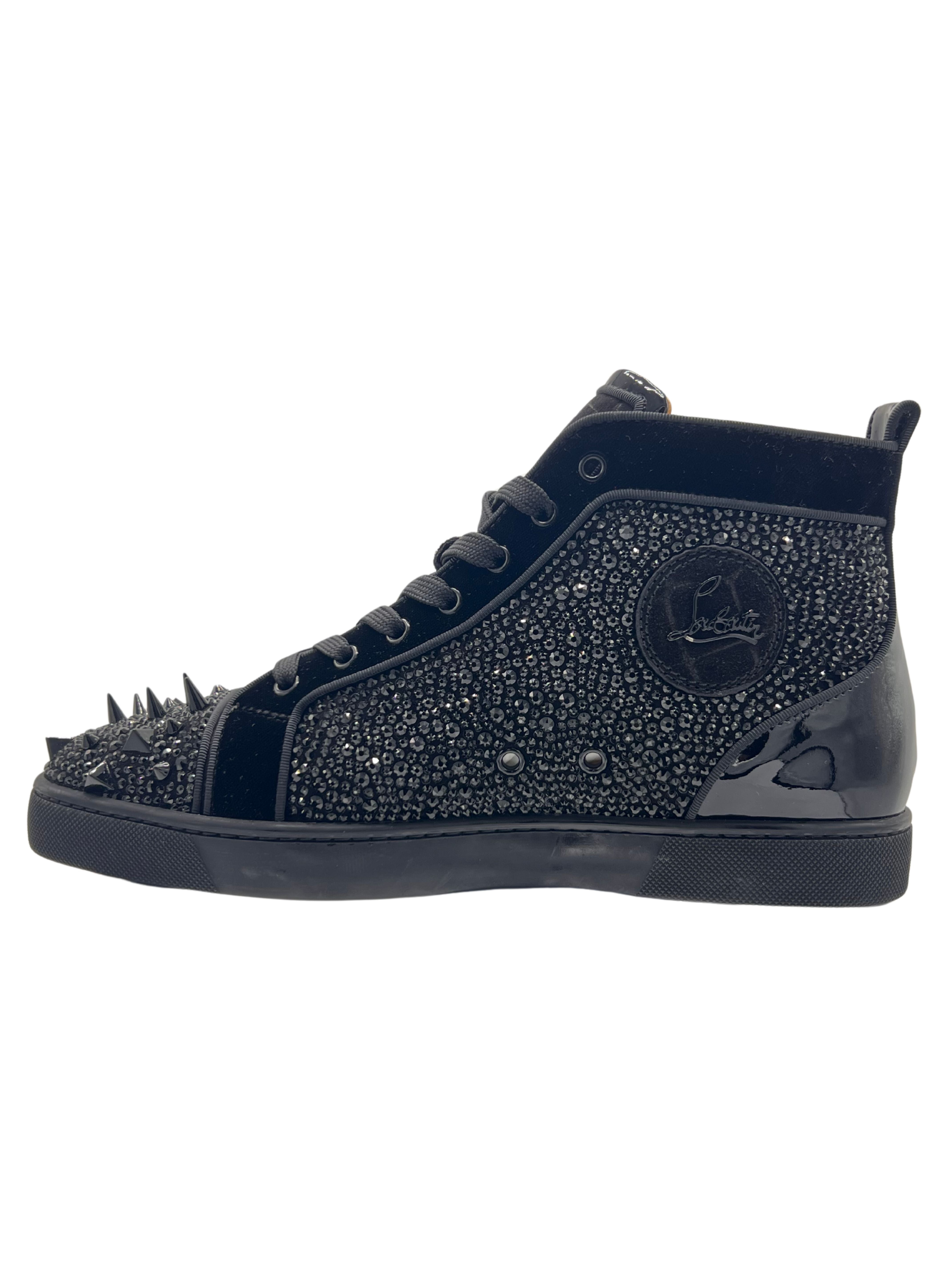 Christian Louboutin Louis Spikes Crystals Flat High-Top Sneakers - Black (Unused) Christian Louboutin