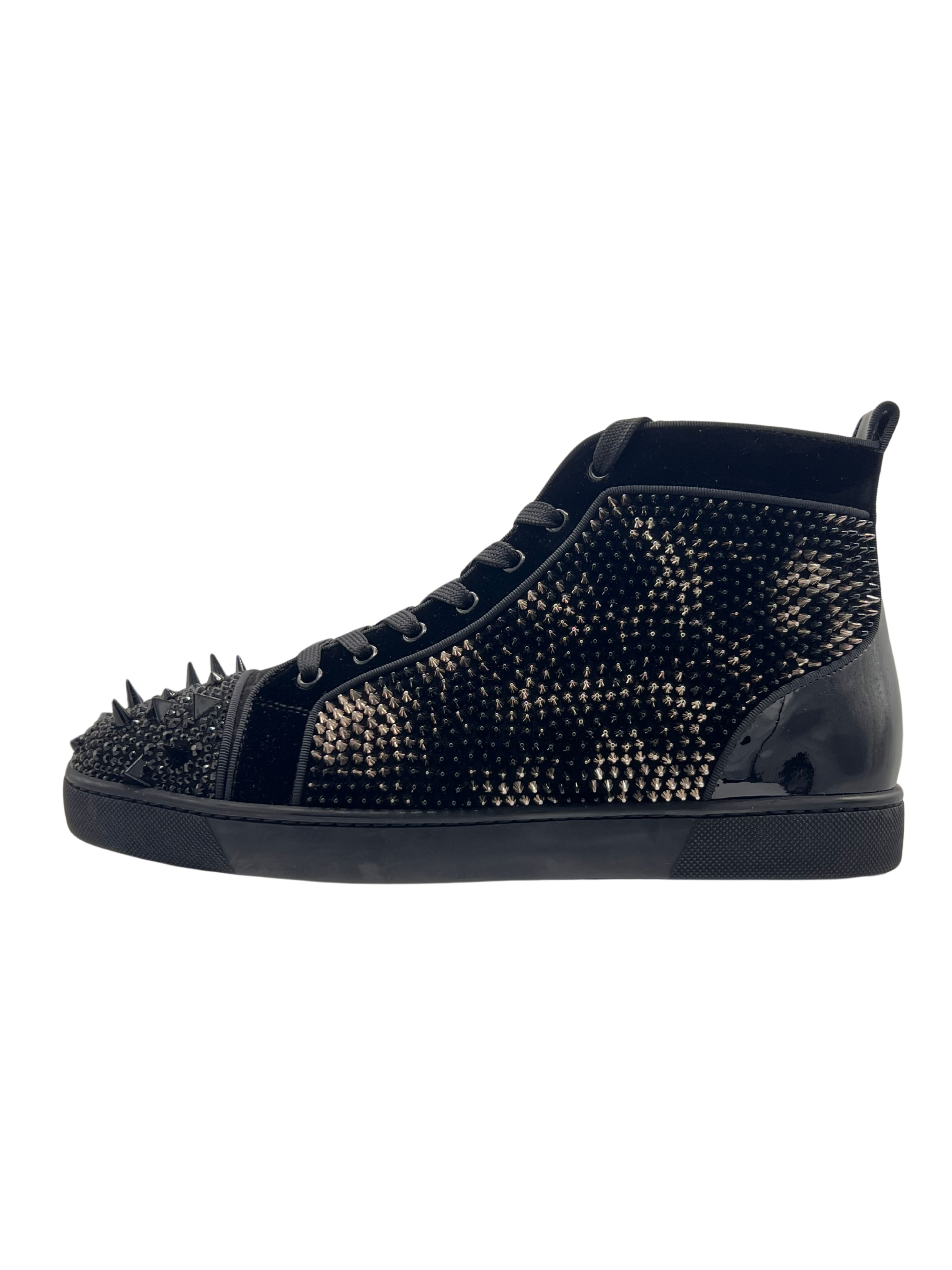 Christian Louboutin Louis Spikes Crystals Flat High-Top Sneakers - Black (Unused) Christian Louboutin